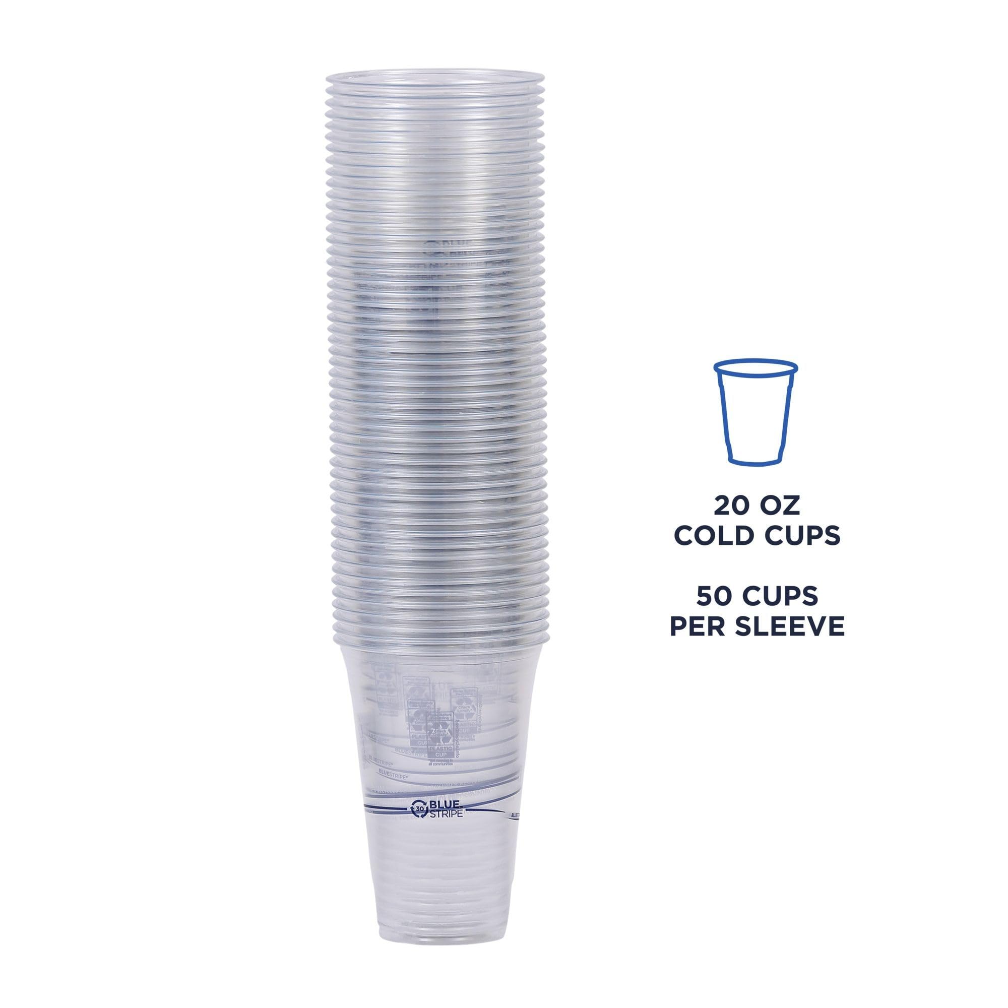 ECO PRODUCTS BlueStripe Recycled 20oz Plastic Cups - Case of 1000, 30% Post-Consumer Recycled PET (rPET) - Clear Disposable Cups for Cold Drinks, Iced Coffee, Smoothies & Party Snacks - Eco-Friendly & BPA-Free