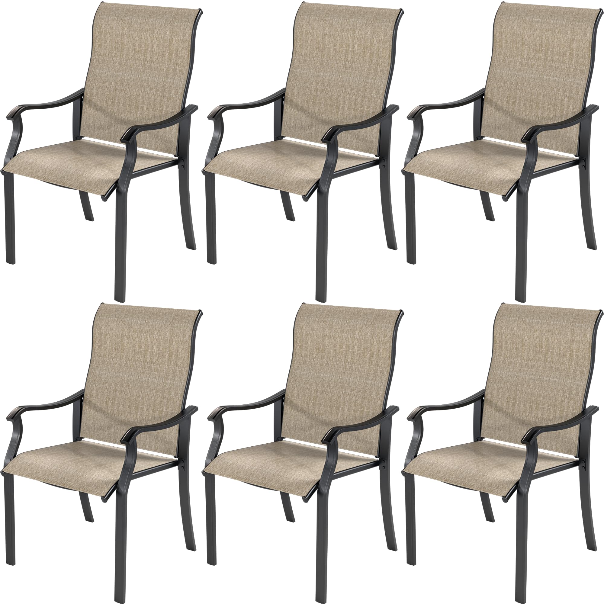 6-Piece UDPATIO Outdoor Dining Chair Set - High Back Textilene Patio Chairs with Armrests, Sturdy Metal Frame for Garden, Backyard, Deck (Brown) - Perfect for Outdoor Entertaining, BBQs & Poolside Relaxation