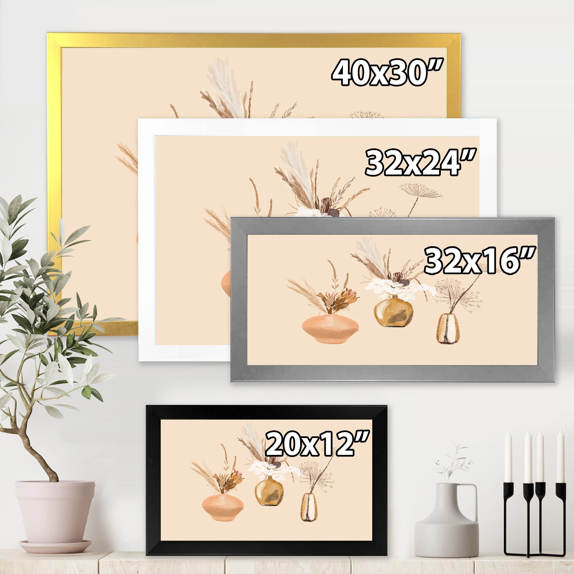 Traditional Framed Wall Art - Bouquets of Wildflowers in Gold Vases | Home Decor, Living Room & Bedroom Wall Art