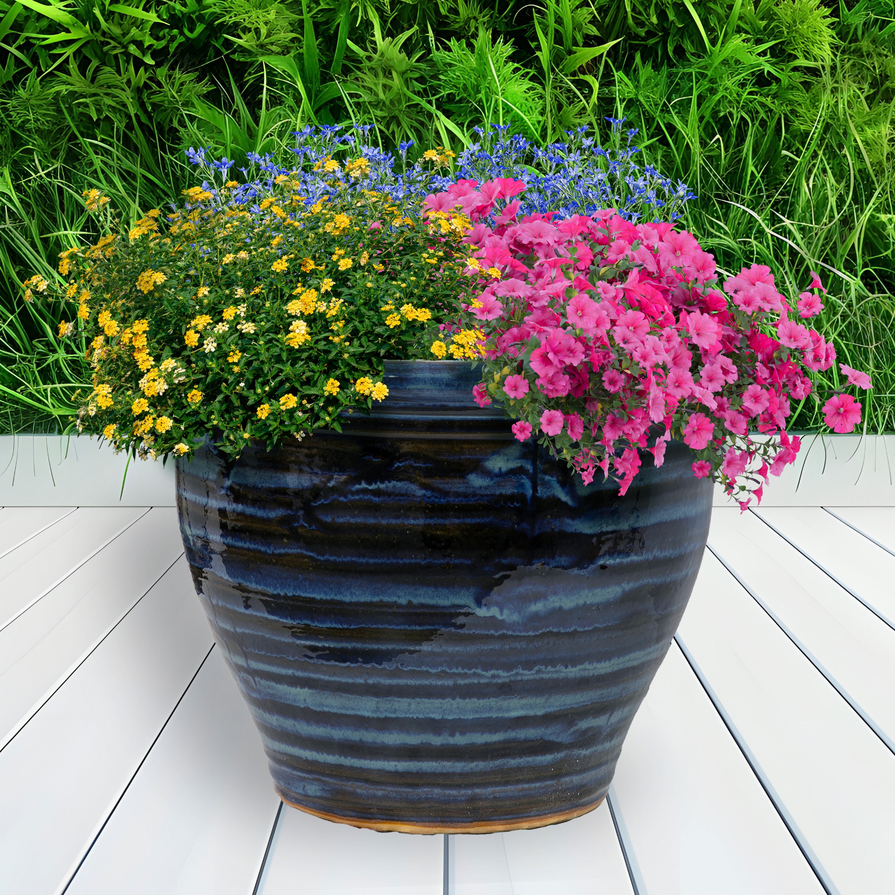 Sunnydaze Studio Round Glazed Ceramic Planter with Drainage Hole - Indoor Outdoor Flower Pot for Plants, Succulents, Herbs - Perfect for Patio, Garden, Balcony Decor