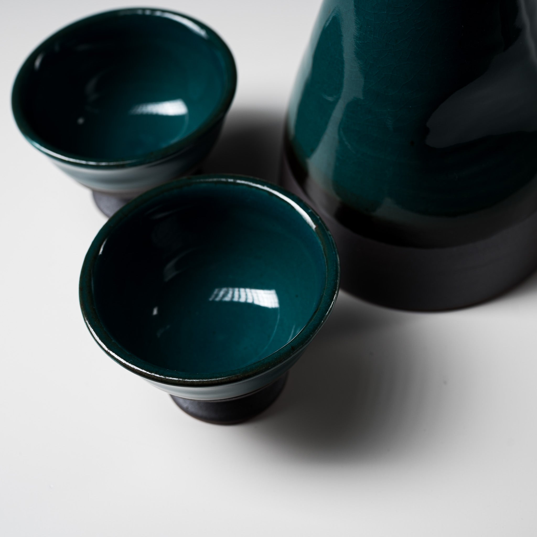 Handcrafted Mino Ware Pottery Sake Set - Deep Sea Green by Yamai Ito | Traditional Japanese Ceramic Drinking Vessels for Sake, Tea & Home Decor | Perfect for Gifts, Japanese Tea Ceremonies & Asian-Inspired Dining