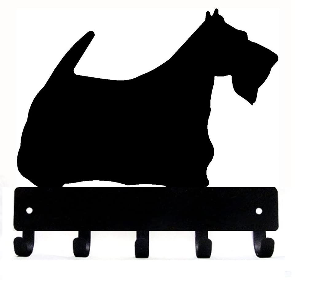 Scottish Terrier Wall Mount Key Holder & Dog Leash Hanger - 9 Inch Wide with 5 Hooks - Rustic Home Entryway Organizer - Made in USA - Perfect for Front Door, Mudroom & Pet Station Organization