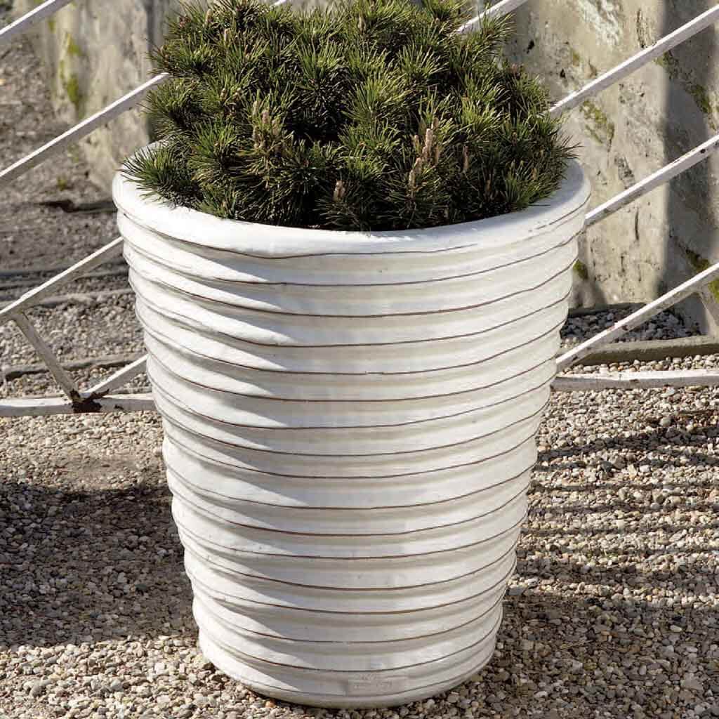Campania International Round Ruffle Planter Set of 3 - Antique White Ceramic Flower Pots for Indoor/Outdoor Garden Decor