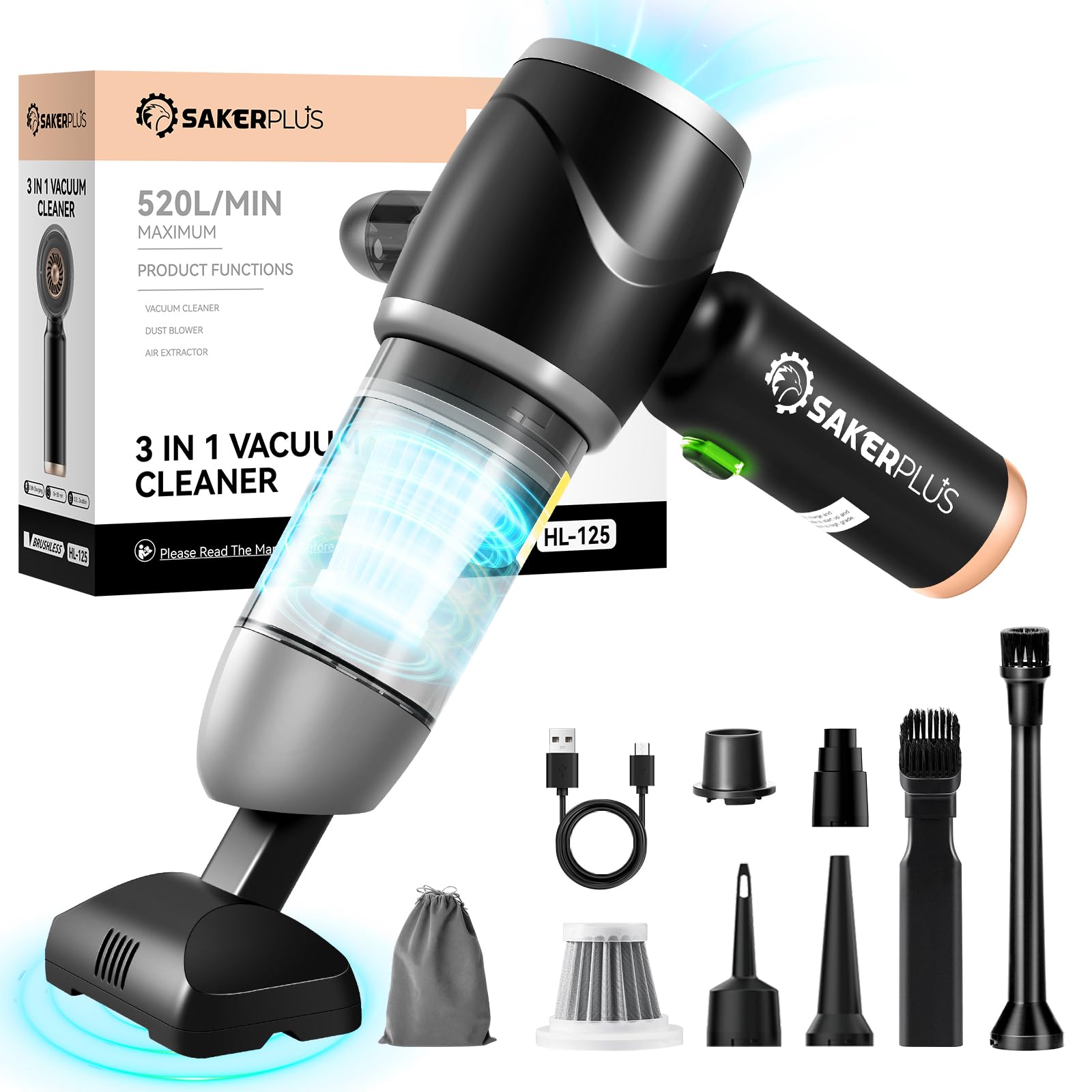 Upgraded Cordless Handheld Car Vacuum with Brushless Motor & HEPA Filter, Type-C Charging for Car, Home, Office, and Pet Hair Cleaning