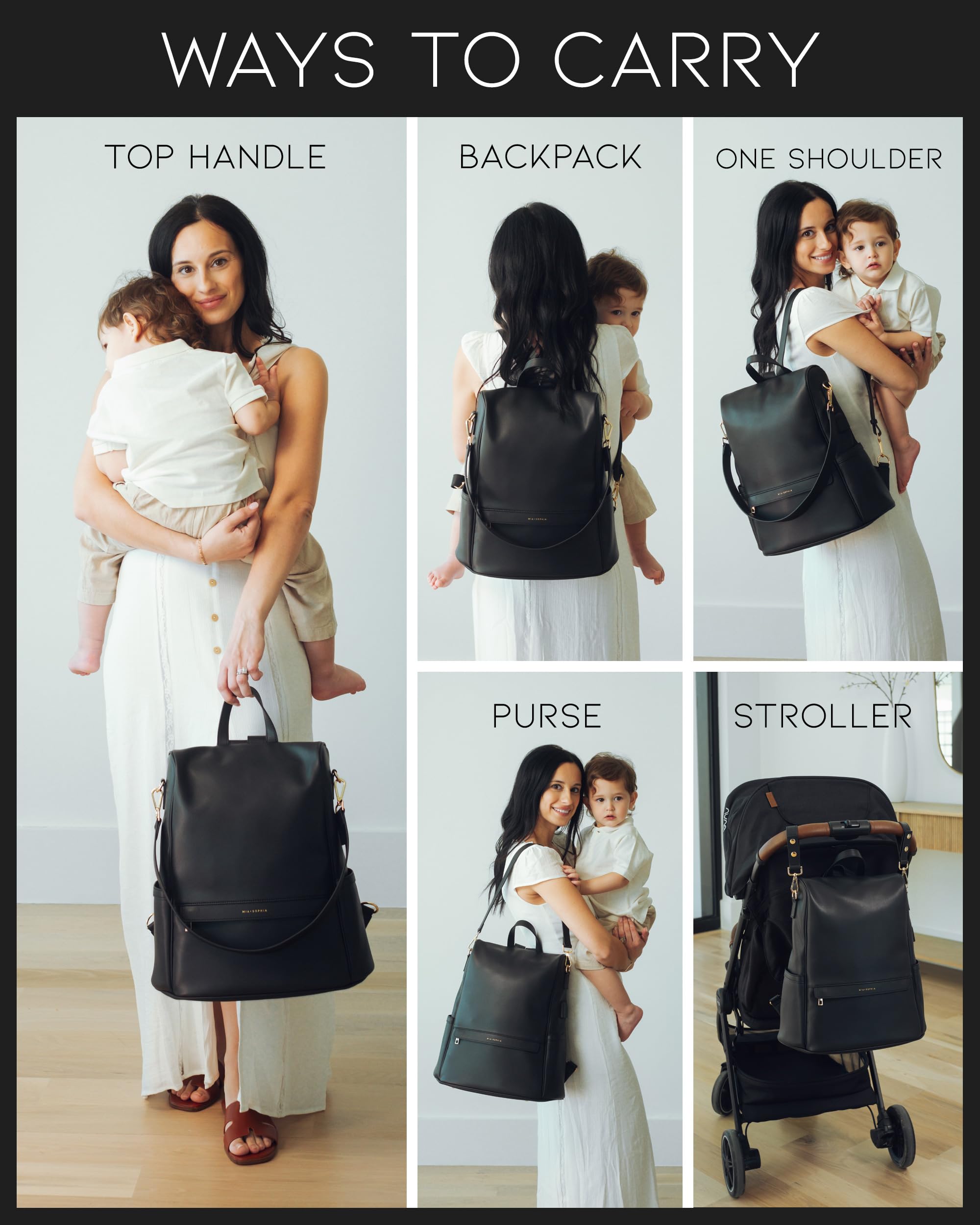 Premium Leather Diaper Bag Backpack with USB Charging Port, Insulated Bottle Pockets & Stroller Straps - Large Travel Baby Changing Bag with Removable Pad (Black) - Perfect for New Parents, Daycare & Family Outings