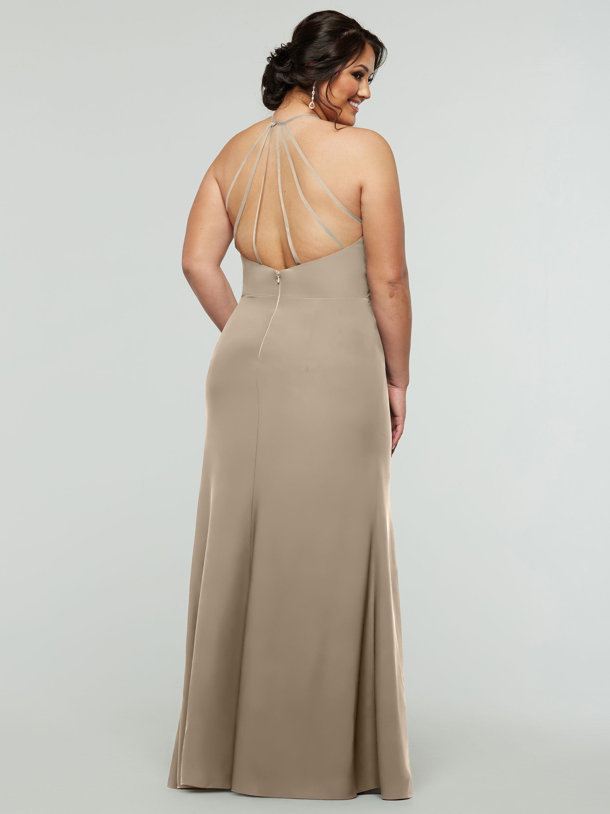 Elegant 83031 Fit and Flare Stretch Chiffon Bridesmaid Dress with Halter Neck & Thigh Slit - Perfect for Weddings, Prom, and Formal Events