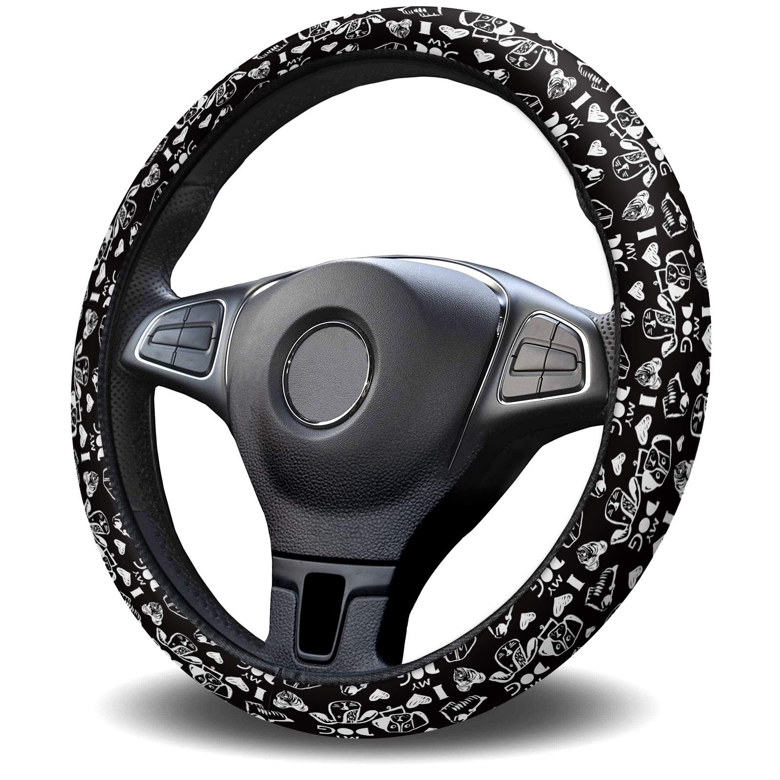 Universal 15-inch Anti-Slip Steering Wheel Cover for Cars, Trucks & SUVs - Cute Dog Lover Design, Washable & Durable Car Accessory for Men & Women - Perfect for Daily Commutes, Road Trips & Pet Lovers