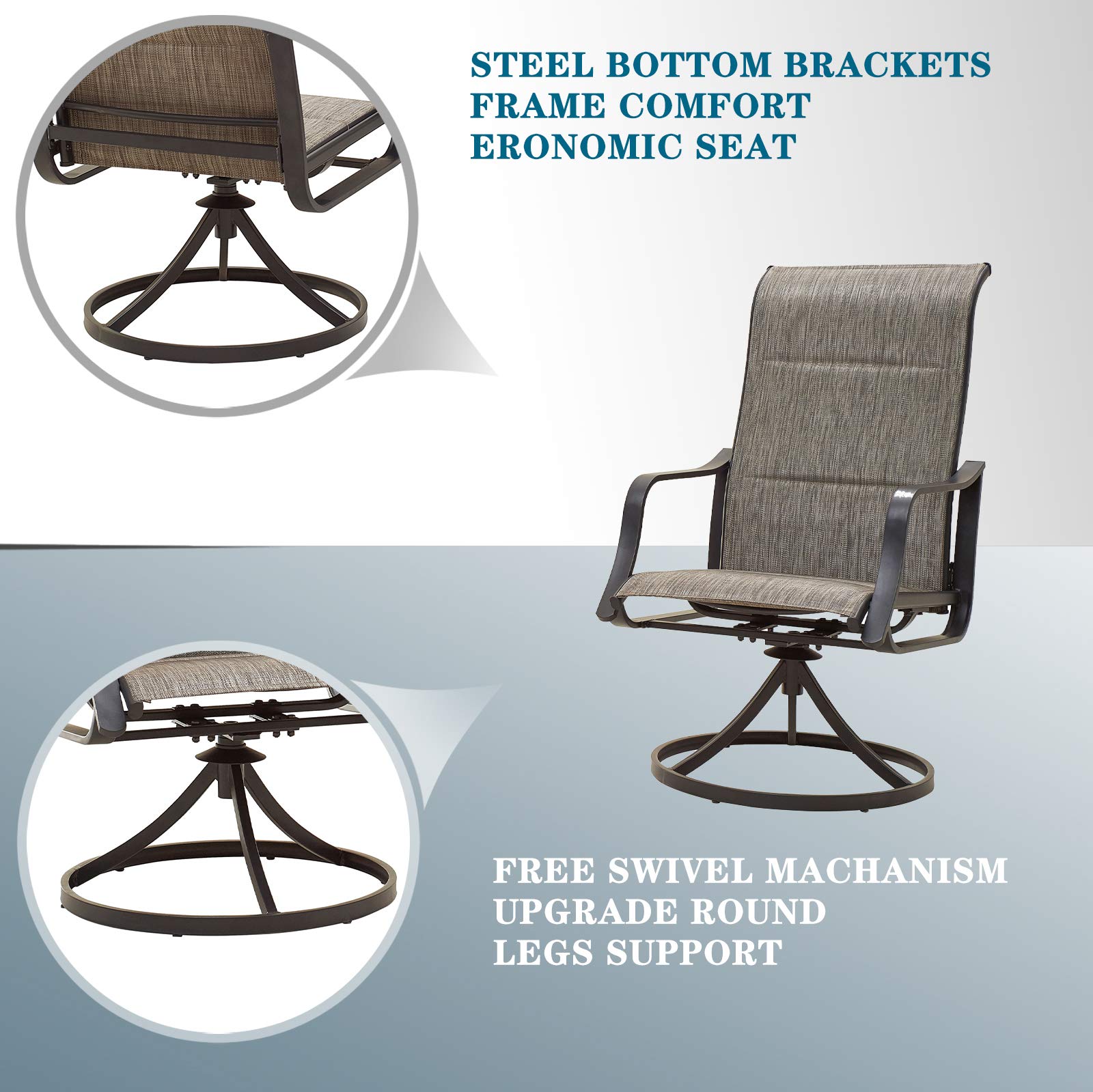360° Swivel Outdoor Dining Chairs Set of 2 - Textilene High Back Breathable Patio Furniture for Deck, Garden, Pool - Grey - Perfect for Backyard BBQs, Poolside Lounging & Outdoor Entertaining