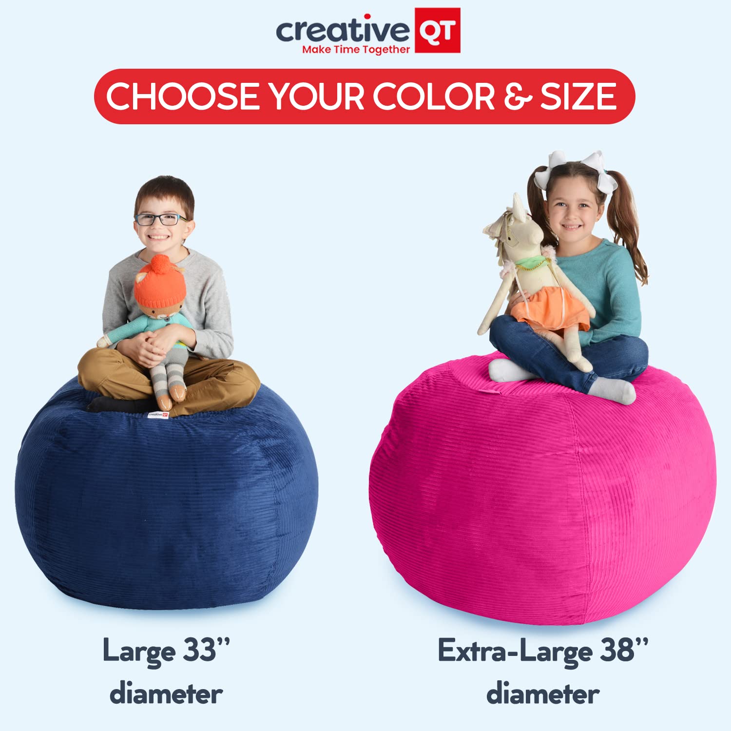 Creative QT Stuff 'n Sit Large 33'' Stuffed Animal Storage Bean Bag Cover - Giant Plush Toy Organizer for Kids' Bedroom, Toddler Playroom & Nursery Decor - Purple Unicorn Design for Fun Playtime & Cozy Reading Nook