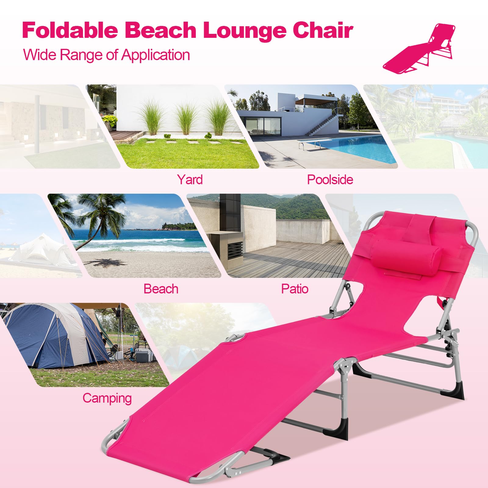 Tangkula Adjustable Folding Beach Chaise Lounge Chair with Face Hole & Side Pocket - Portable Reclining Sunbathing Chair for Poolside, Backyard, Patio - Perfect for Tanning, Relaxing by the Ocean or Outdoor Lounging
