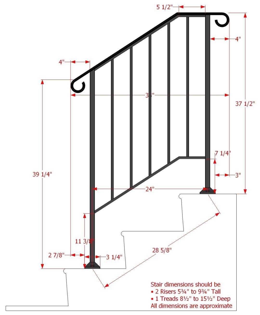 Iron X Handrail Picket #2 for Wood & Composite Steps - Durable Outdoor Stair Railing System for Decks, Porches, and Patios