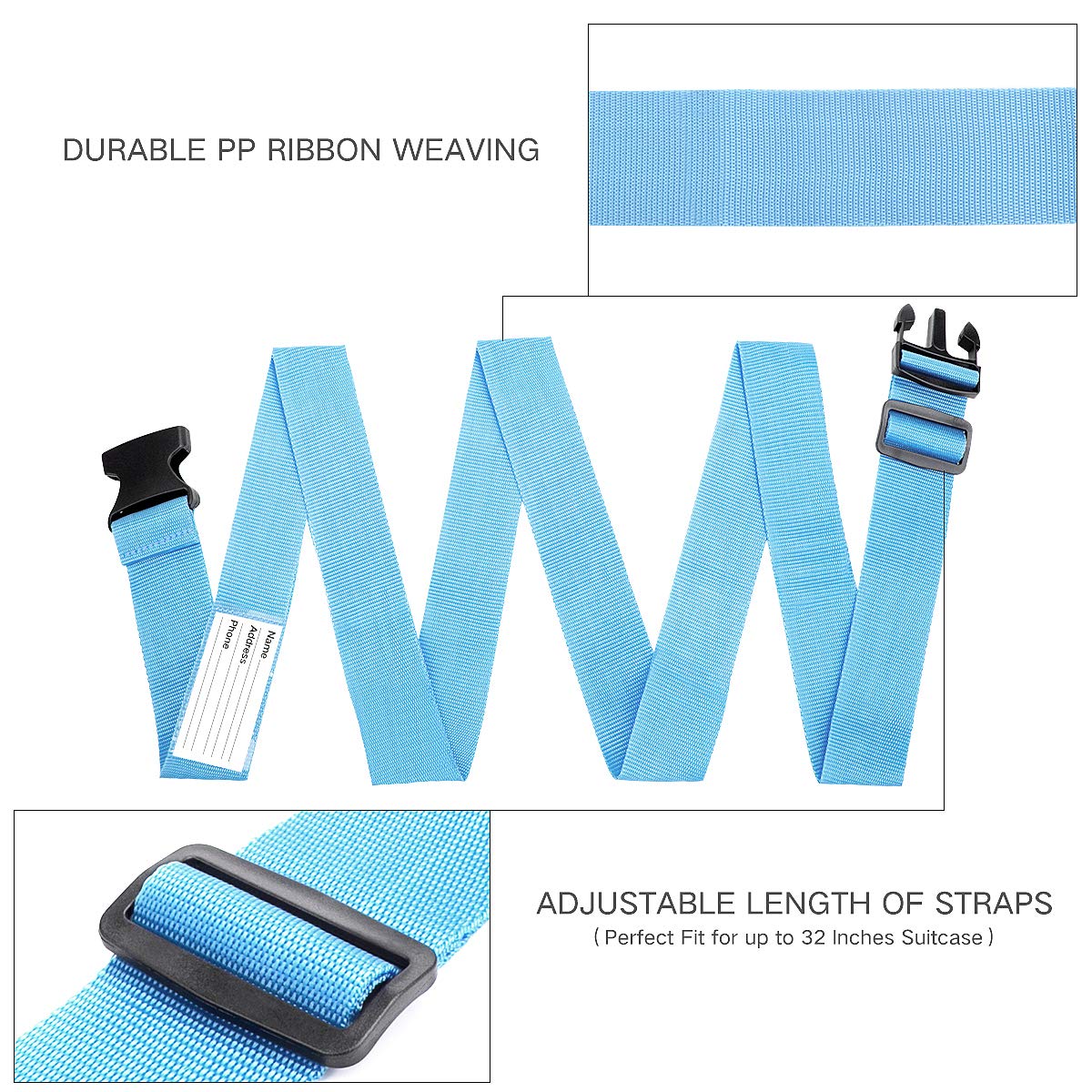 TSA Approved Luggage Straps - 4 Pack (6.56 ft) Suitcase Belt for Carry-On Bags | Travel Essentials & Accessories | Perfect Gift for Frequent Flyers | Secure Your Suitcase During Air Travel