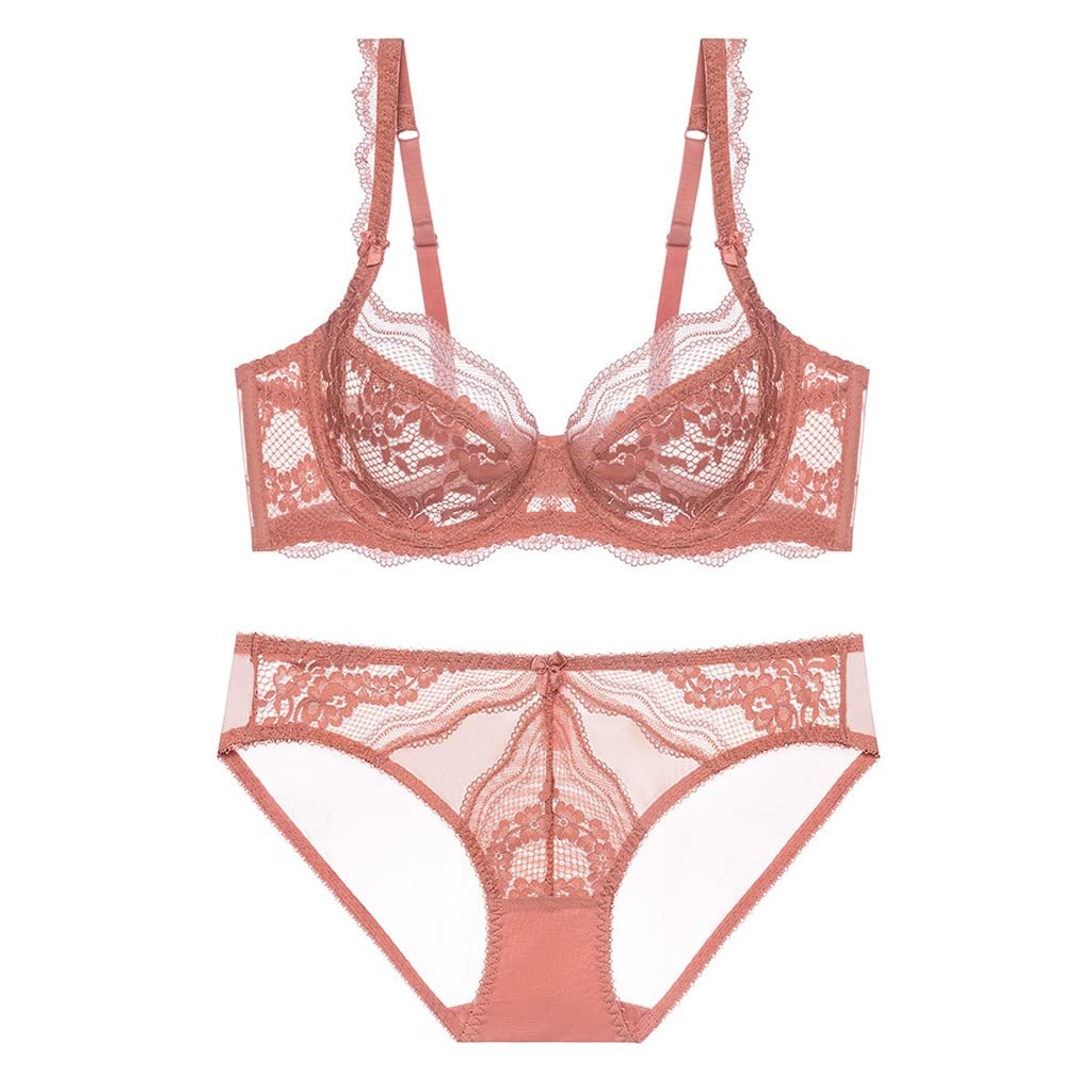 Push Up Lace Bra Set for Women - Sexy Ultra-Thin Cup Lingerie (Pink, 70B) - Perfect for Date Nights & Special Occasions