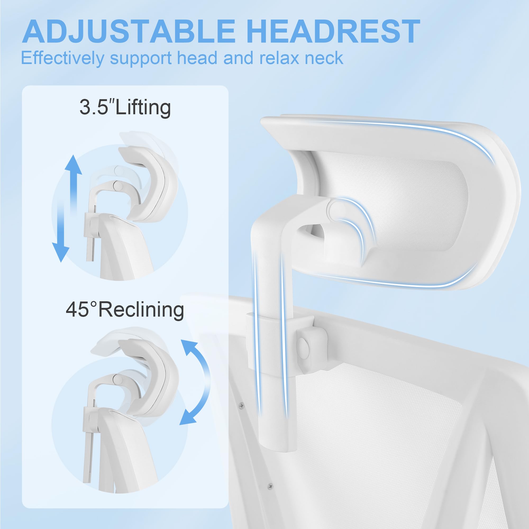 Ergonomic Office Chair with Footrest & Adjustable Lumbar Support - High Back Computer Chair with Headrest - White Leather Desk Chair for Home & Office Workspace Comfort