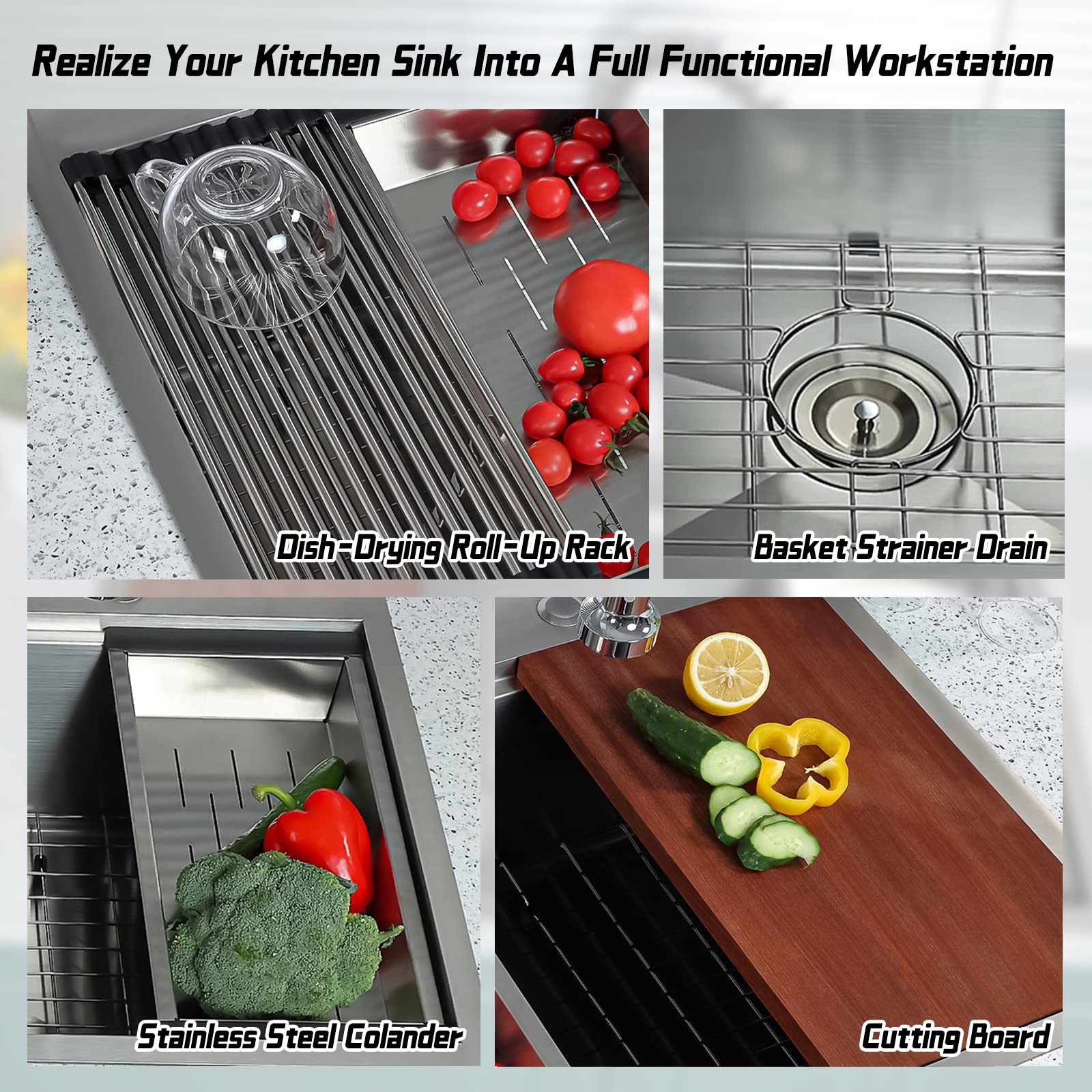 Tysun 32 Inch Undermount Stainless Steel Kitchen Sink - 16 Gauge Single Bowl Workstation Sink with Accessories - Perfect for Modern Kitchens, Food Prep & Dishwashing