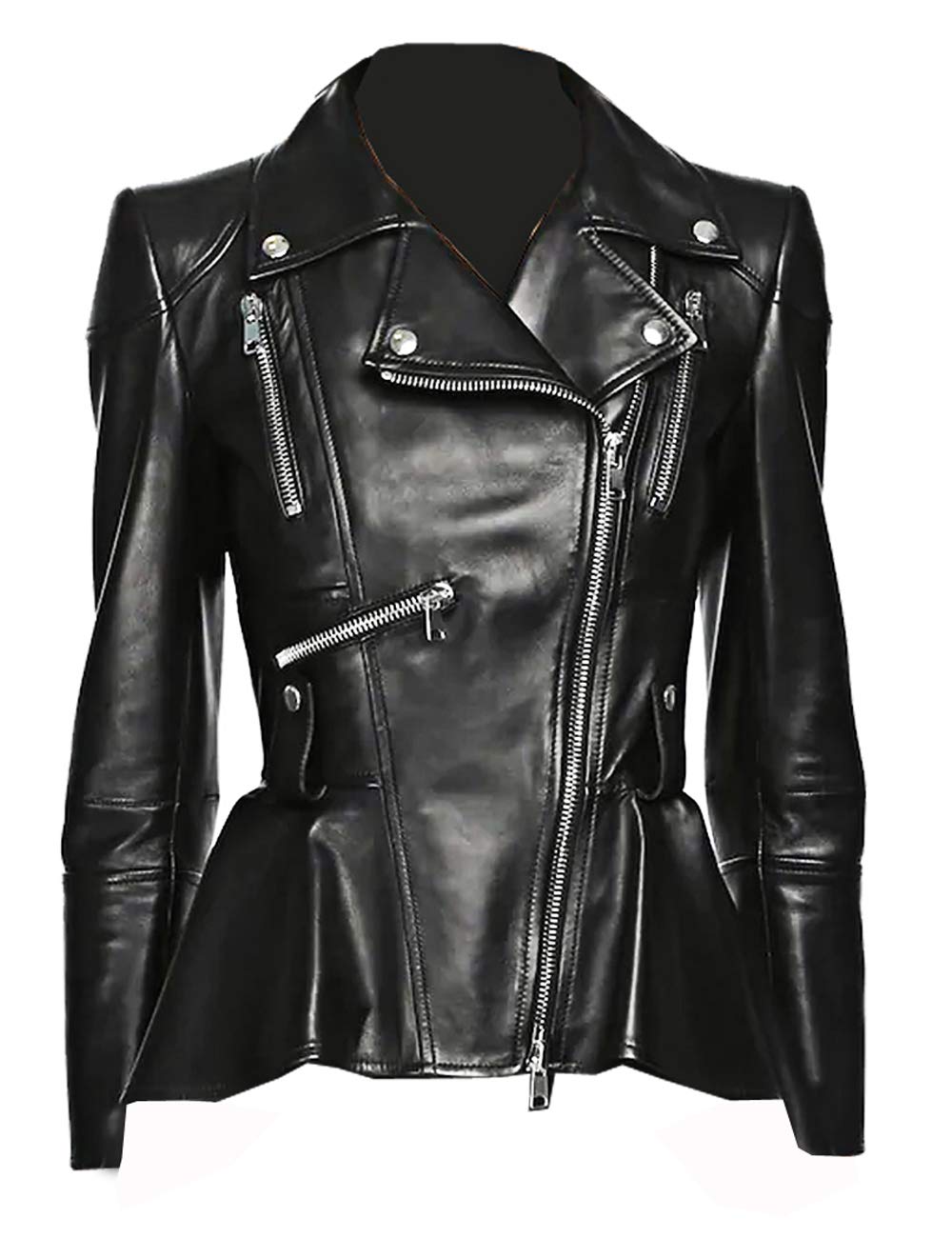 Medusa Black Peplum Genuine Leather Jacket for Women - Fashionable Designer Missy & Plus Size Jacket - Perfect for Night Out, Date Night and Casual Wear