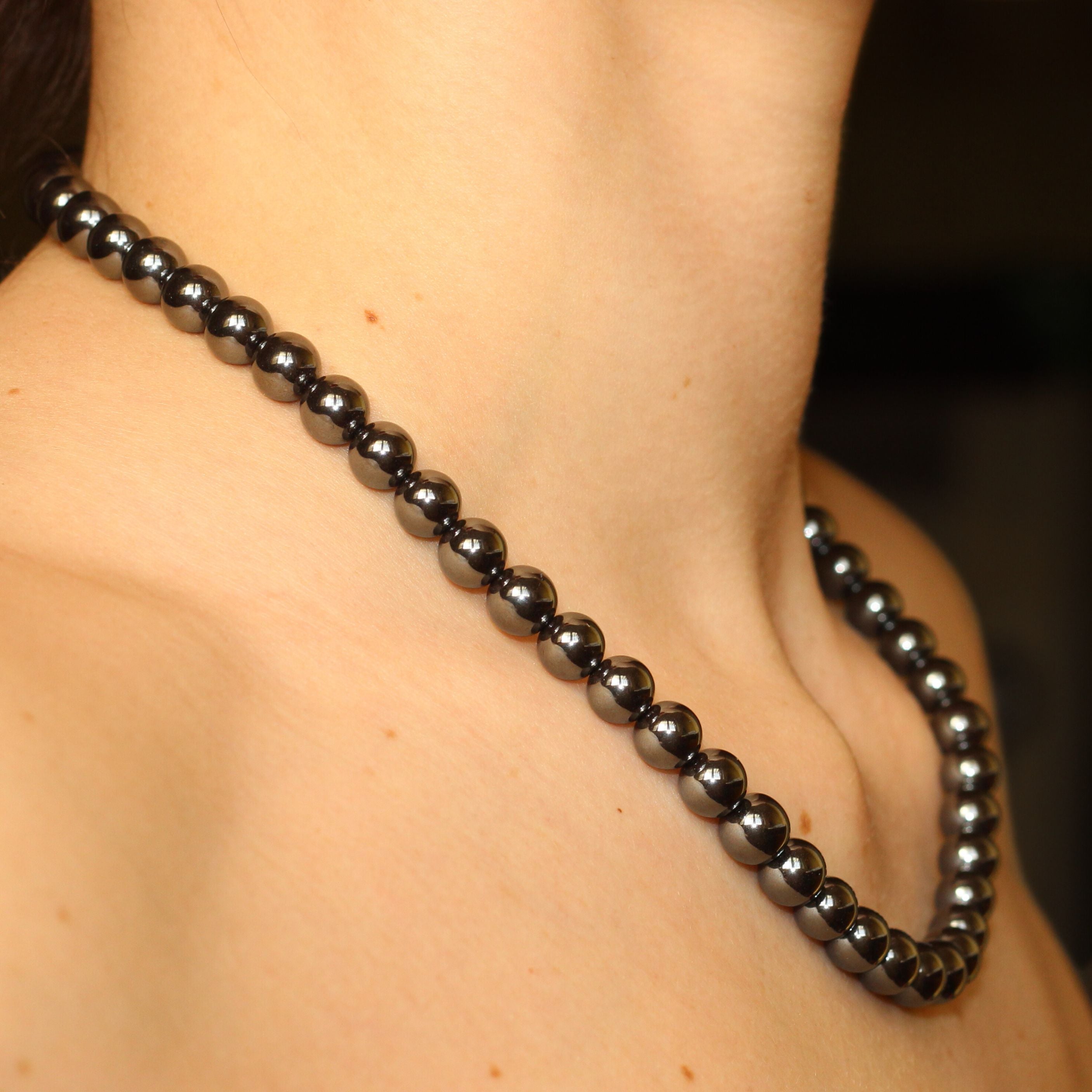 Hematite Beaded Necklace for Women - Healing Stone Jewelry with Magnetic Therapy - Elegant Black Gemstone Bead Necklace for Stress Relief & Energy Balance | Perfect for Meditation, Yoga & Spiritual Healing