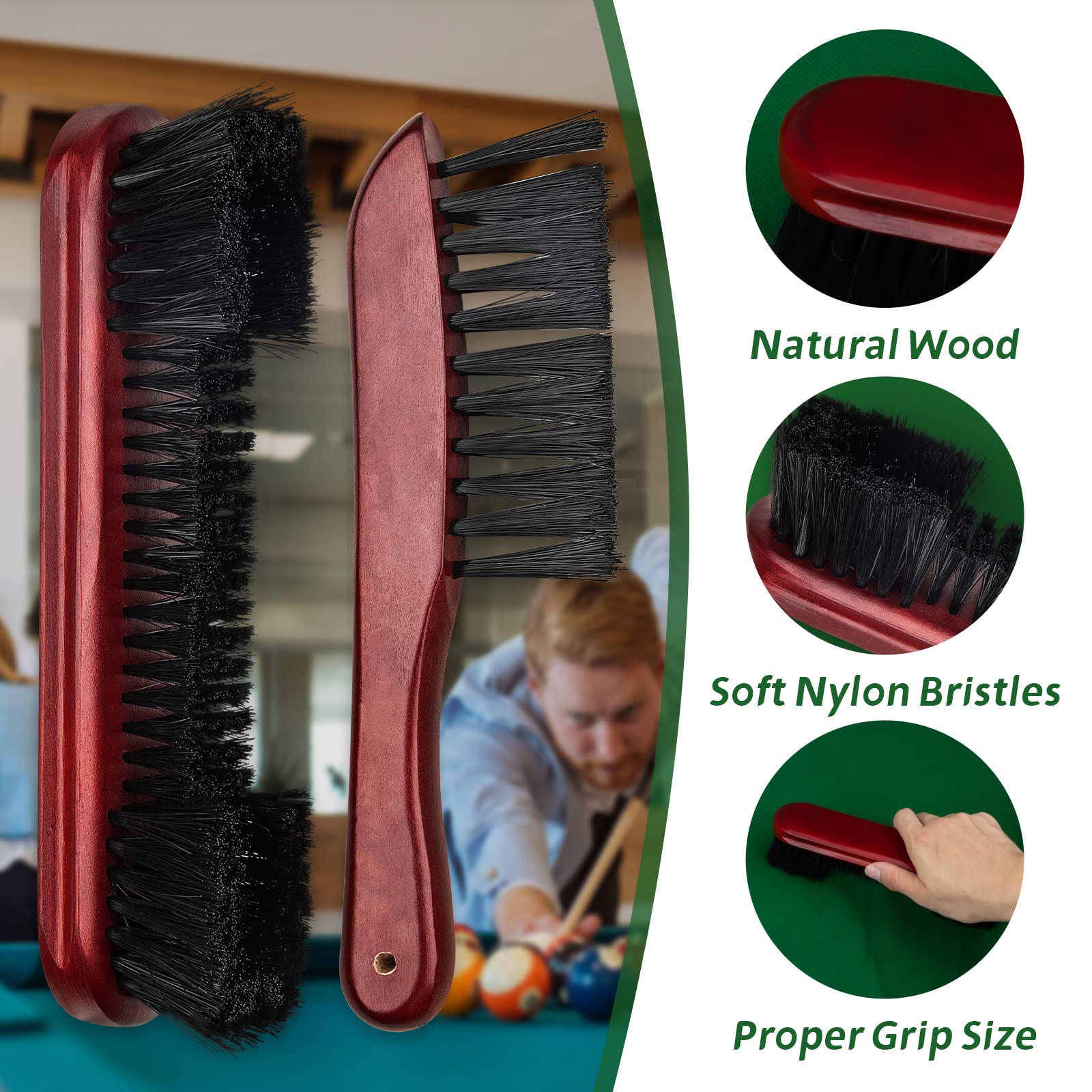 Premium Pool Table Brush for Felt - Solid Wood Billiard Table Cleaning Brush Set with Soft Bristles | Professional Pool Table Accessories for Home Game Rooms, Bars, and Billiard Clubs