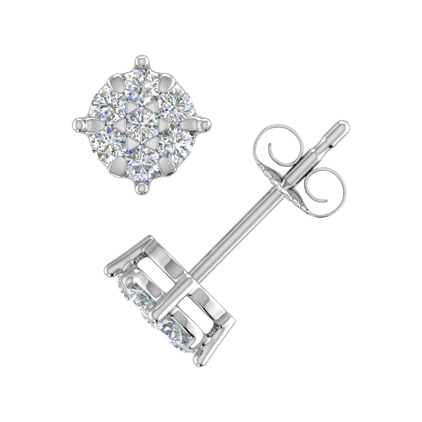 0.15 to 1/5 Carat IGI Certified Diamond Stud Earrings in 925 Sterling Silver - Elegant Cluster Design for Women, Perfect for Weddings, Anniversaries & Special Occasions
