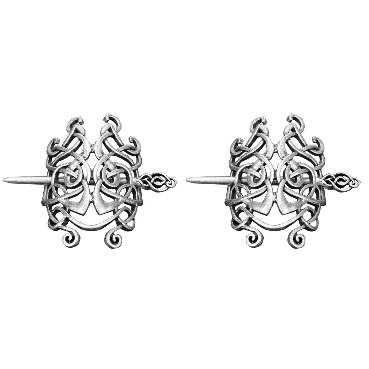 Viking Celtic Hair Clips - 2 Pack Silver Celtic Hair Slides | Vintage Metal Hair Sticks with Intricate Knot Design | Norse Jewelry for Women & Girls | Perfect for Weddings, Cosplay & Medieval Reenactments (Silver)