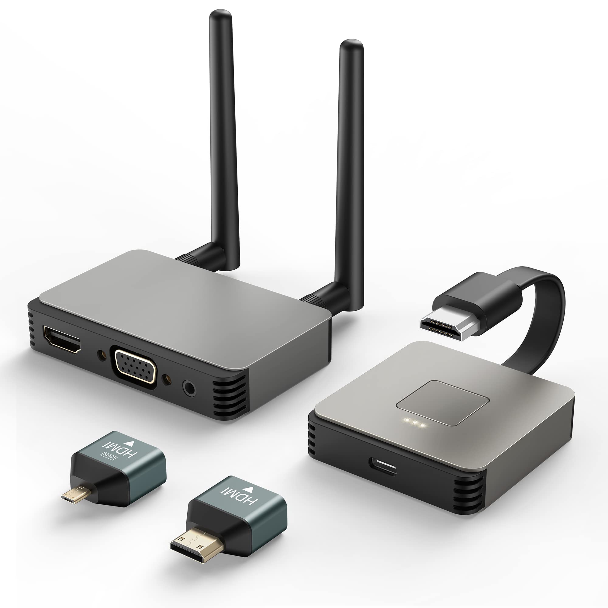 Wireless HDMI Transmitter and Receiver Kit - 2.4/5GHz Dual Band Plug & Play Streaming Device for Laptop/PC to HDTV/Projector/Monitor - Perfect for Home Theater, Gaming, and Office Presentations
