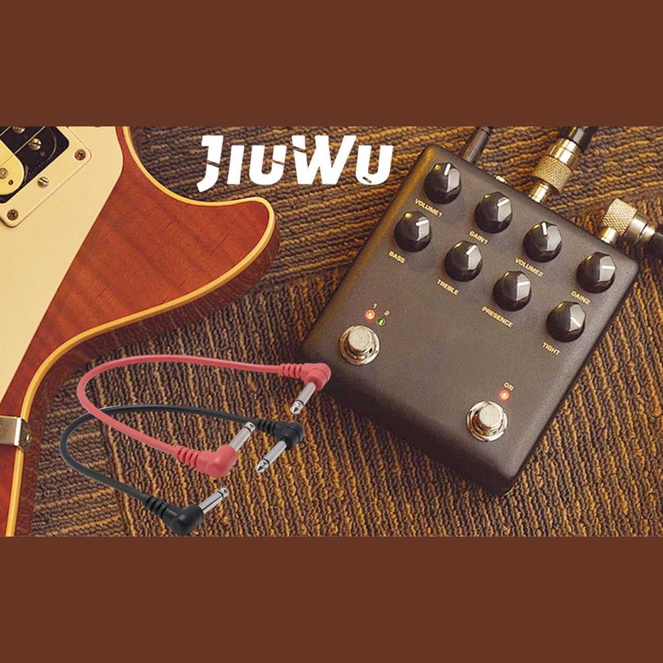 JIUWU 6.35mm Anti-Noise Guitar Patch Cables - 6 Pack Short Instrument Cables for Guitar Pedals, Effects, Amps & Audio Equipment - Perfect for Live Performances, Studio Recording & Home Practice