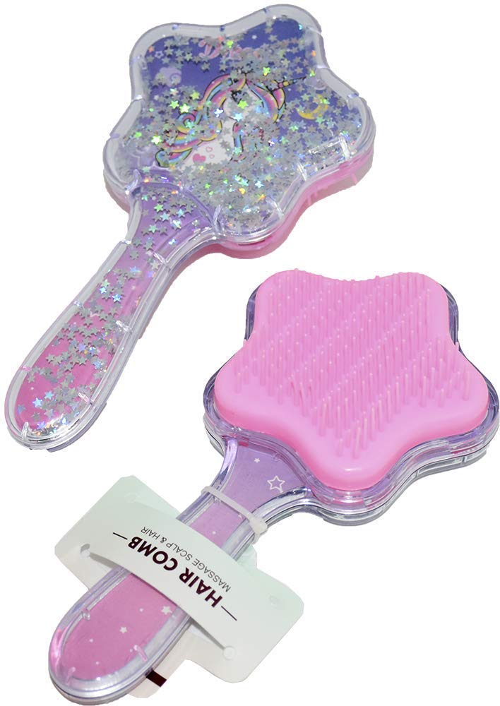 Crazycute® 3D Unicorn Hair Brush for Kids - Glittery Star Detangling Brush with Paddle Cushion, Anti-Static & Hair Loss Prevention, Massage Scalp - Perfect for Girls' Hair Care, Travel & Gift Giving (1 Pack)