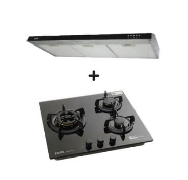 Ellane 60cm/90cm Slimline Hood with Black Panel EH 9180 + 3 Burner Glass Hob WG 248SV - Modern Kitchen Ventilation & Cooking Solution for Home Chefs