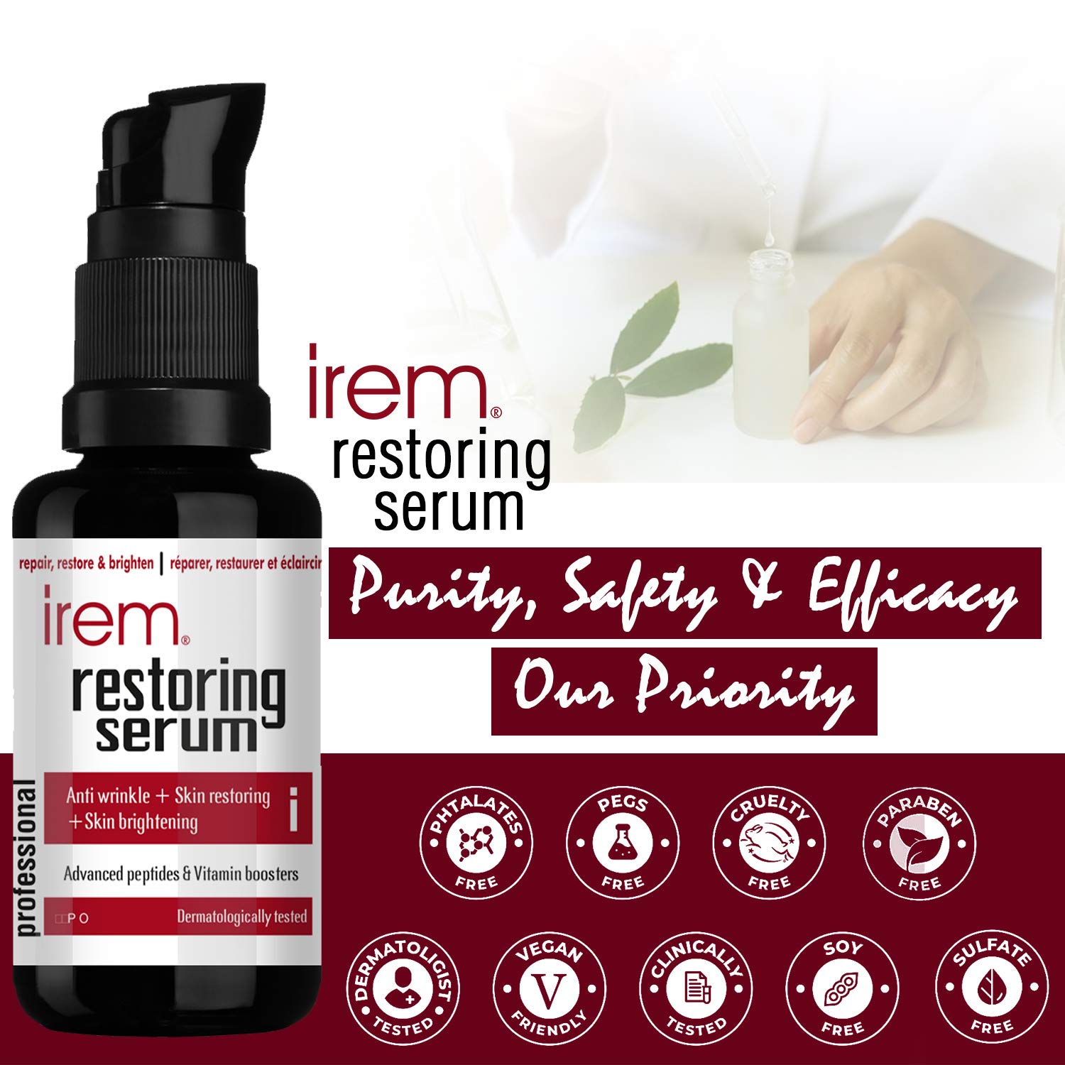 Irem Restoring Serum - Anti-Aging Collagen Boosting Serum with Powerful Peptides & Vitamin C for Skin Protection, Repair & Brightening (30ml) - Perfect for Nighttime Skincare Routine & Reducing Fine Lines
