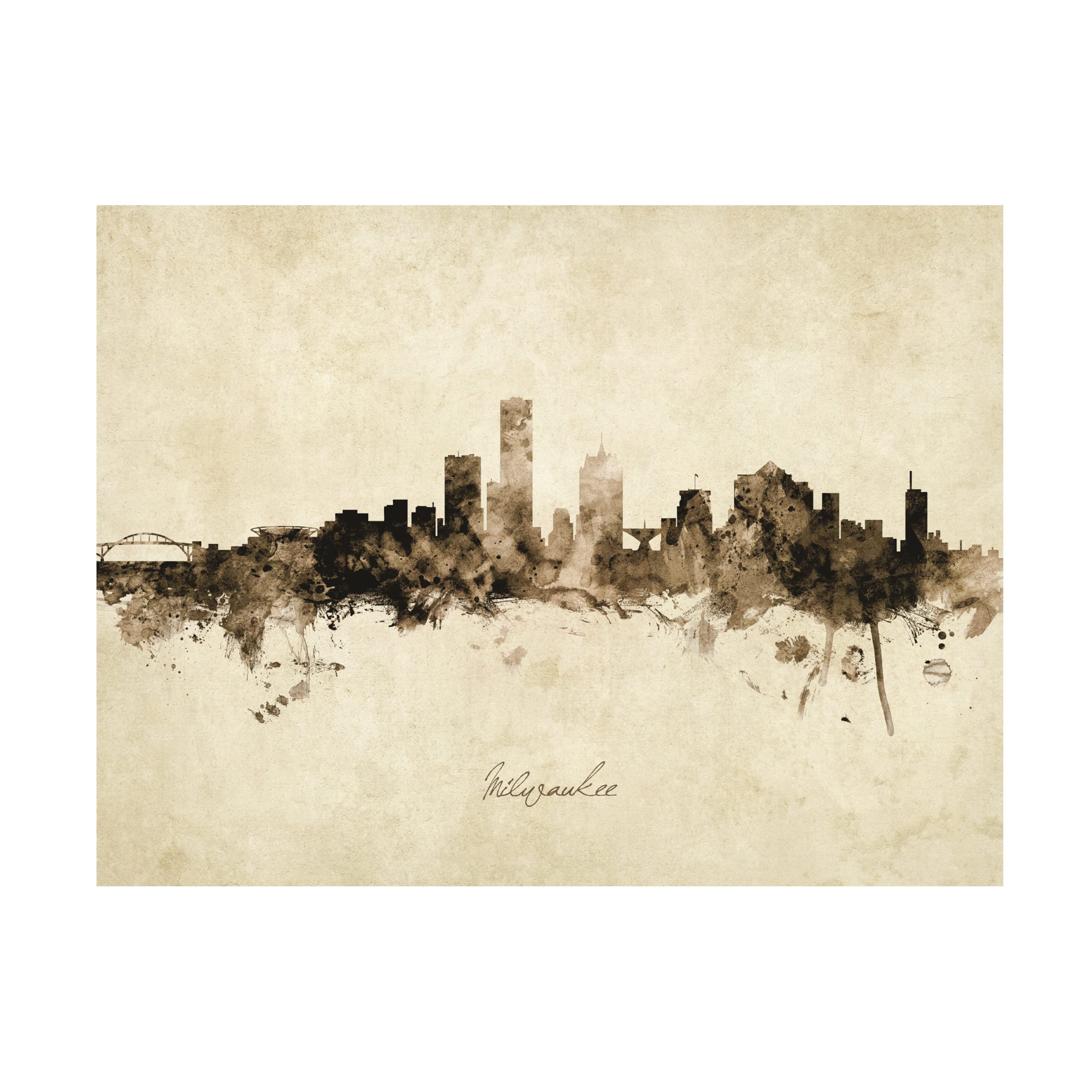 Michael Tompsett Milwaukee Wisconsin Skyline Vintage Canvas Art Print - Handmade Wall Decor for Living Room, Office & Bedroom - Perfect Gift for Home & Business Interior Design