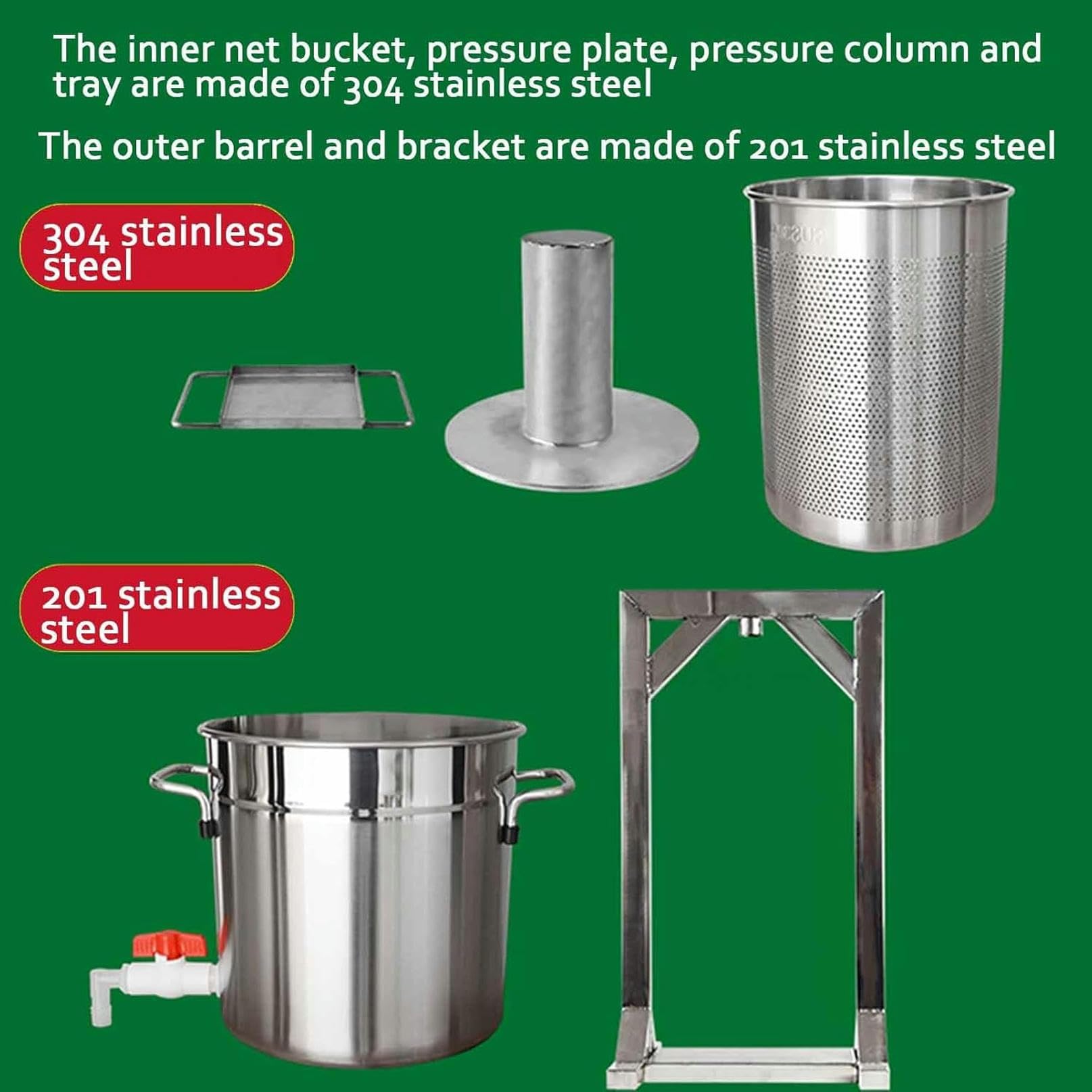 Stainless Steel Hydraulic Fruit Press 12L/22L/36L - Manual Home Cider & Wine Press for Apple, Grape, Berry - Perfect for Homemade Juice, Wine Making, and Craft Brewing - Ideal for Home Brewers, Winemakers, and DIY Enthusiasts