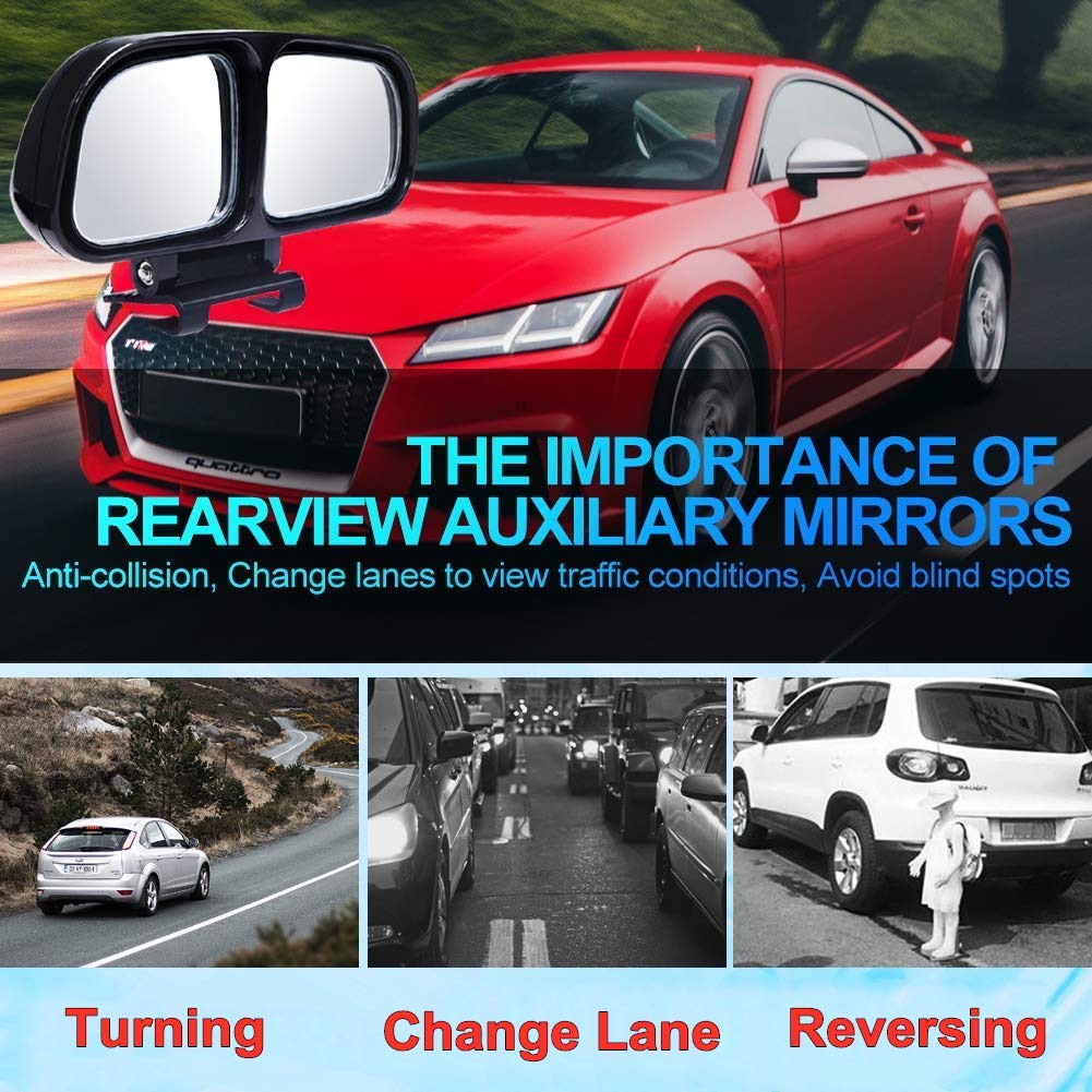 Adjustable Blind Spot Mirror for Cars & Trucks - Wide Angle Rear View Side Mirror with Double Glass - Universal Fit for Most Vehicles (Black, Left Side) - Perfect for Parking, Lane Changes & Safe Driving