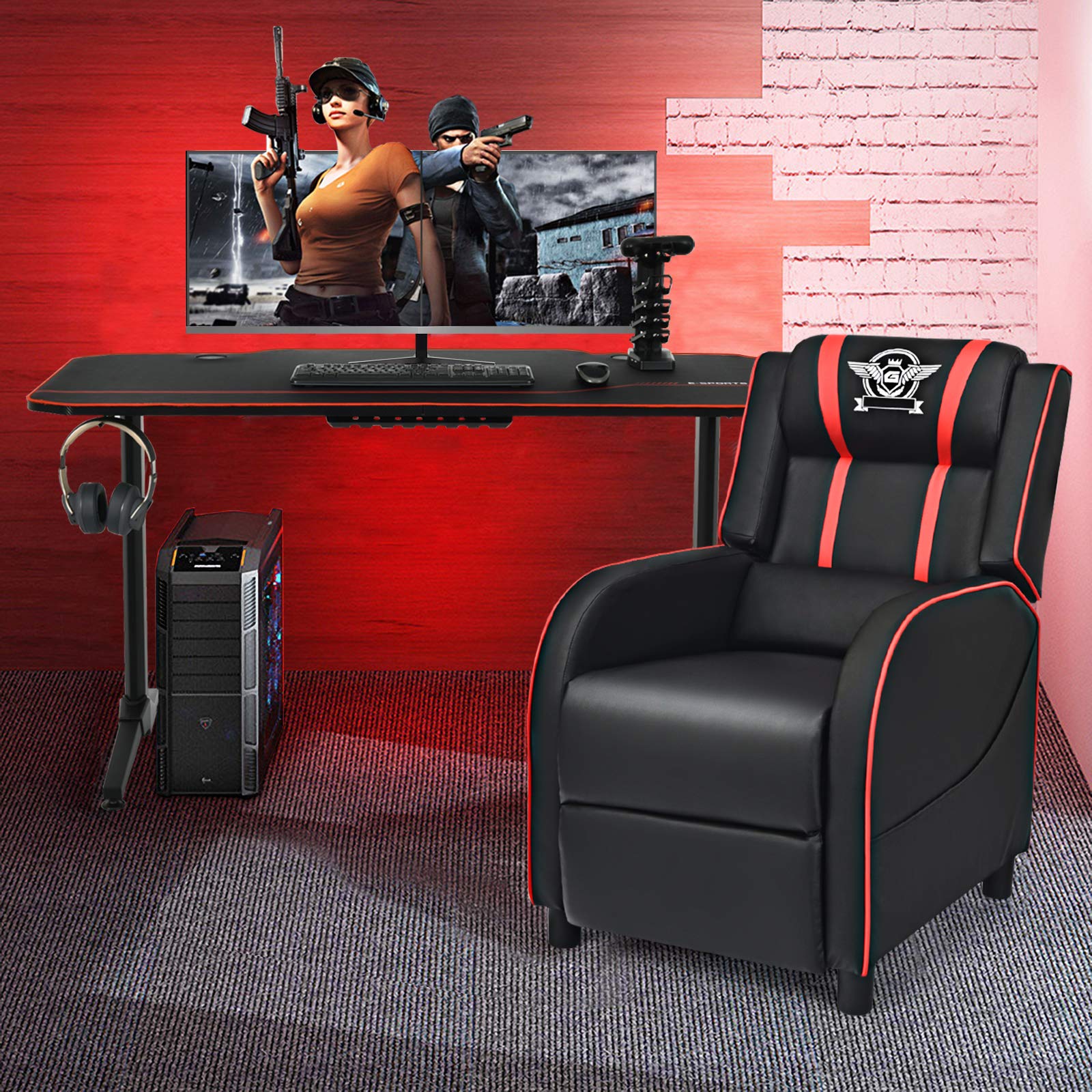 POWERSTONE 55 Inch Gaming Desk - Ergonomic Racing Style Computer Desk with Large Mouse Pad, USB Ports, Cup Holder & Headphone Hook - Perfect for PC Gaming Setup, Streaming & Home Office Workstation