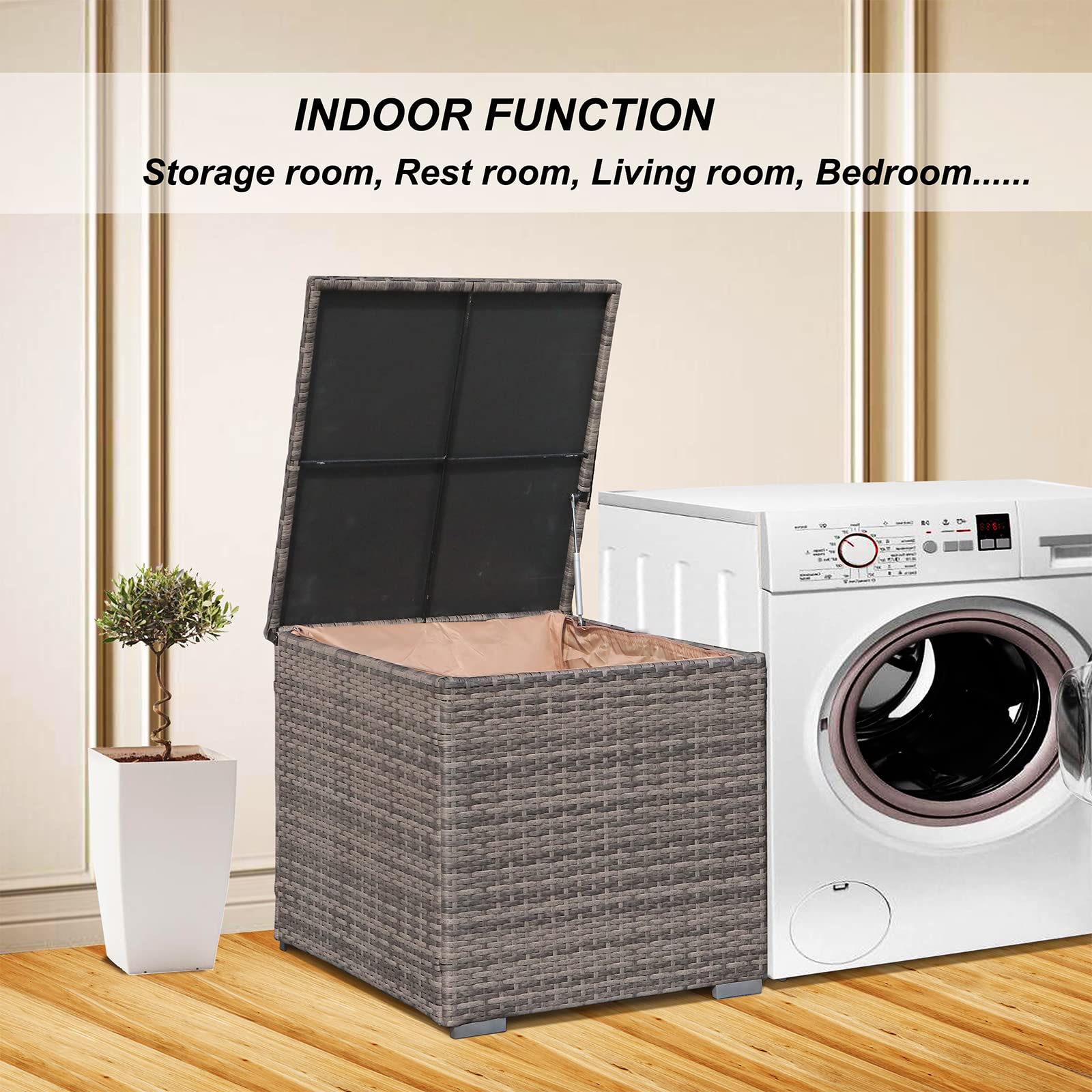88 Gallon Waterproof Wicker Patio Storage Box - Outdoor Deck Box for Cushions, Garden Tools & Accessories | Weather-Resistant Gray Storage Bin for Backyard, Poolside & Patio Organization