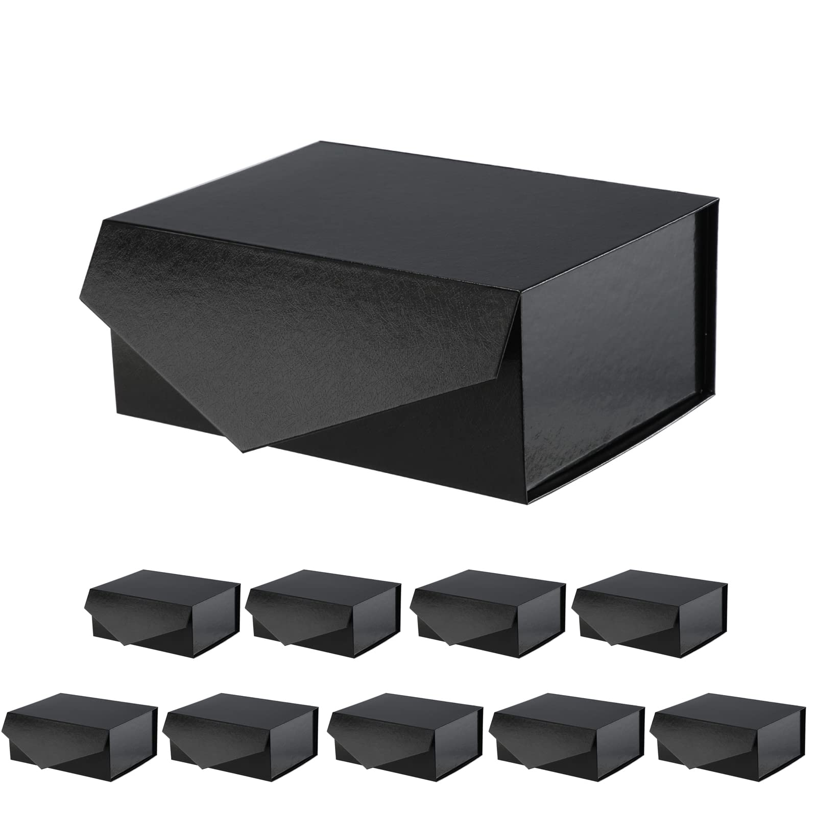 Premium 10-Pack PACKQUEEN Gift Boxes 9x6.5x3.8 Inches - Magnetic Closure Black Gift Boxes with Lids, Collapsible Storage - Perfect for Groomsmen Proposals, Wedding Favors, Jewelry & Luxury Gift Packaging (Glossy Black)