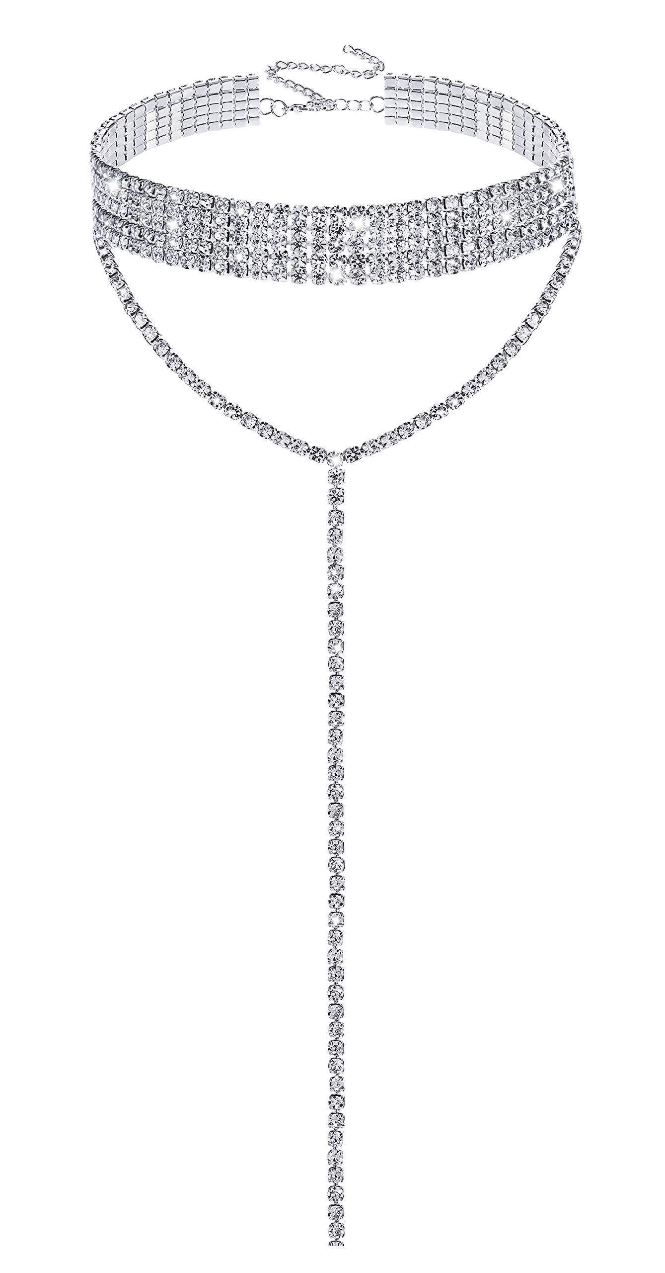 Sparkling Rhinestone Choker Necklace for Women - Silver Crystal Diamond Collar Necklace | Elegant Party, Wedding, Prom & Evening Wear Accessory