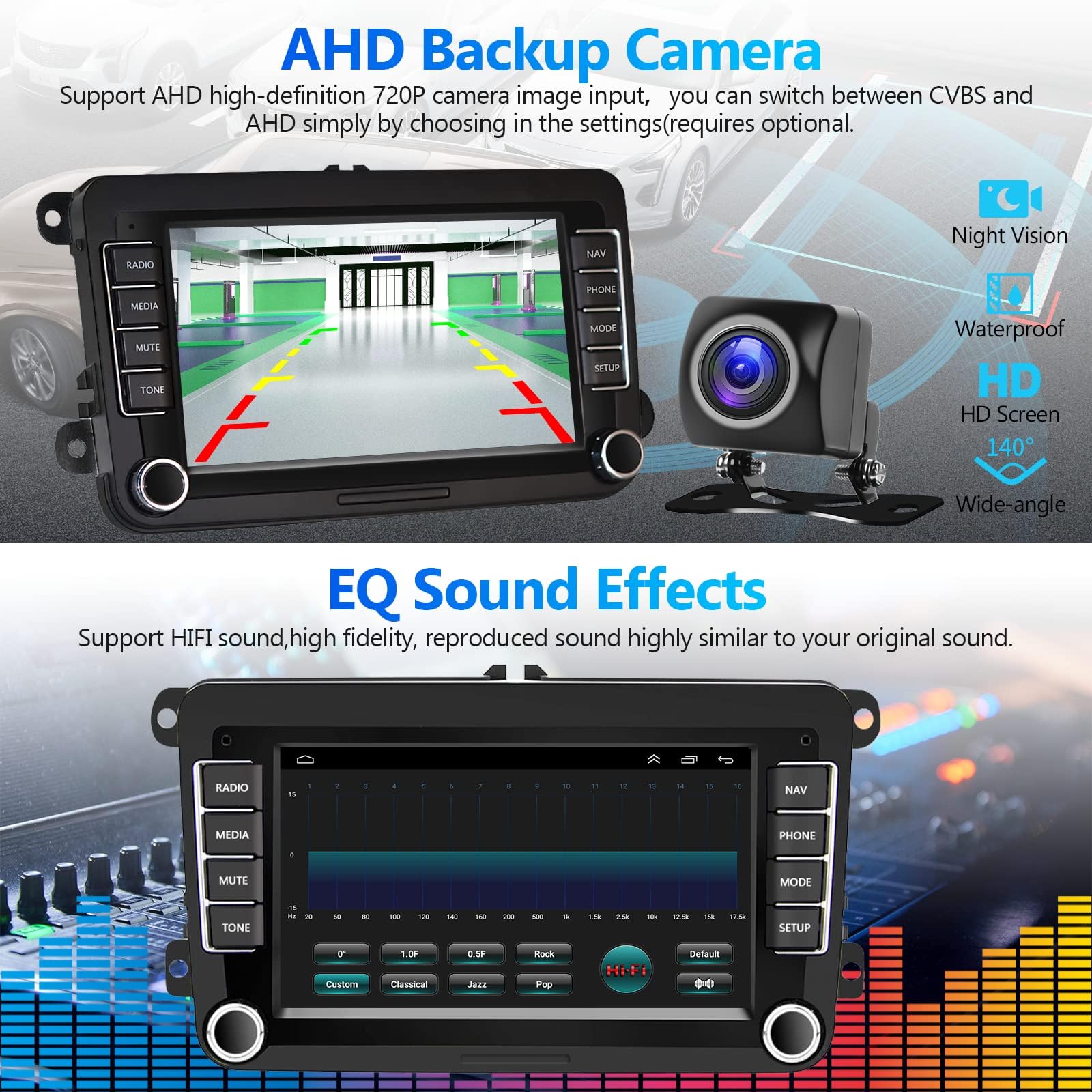 2+64GB Android Car Stereo with Wireless CarPlay/Android Auto - 7 Inch Touchscreen GPS WiFi Bluetooth FM Head Unit for VW Jetta/Passat/Tiguan/CC/Golf/Skoda - Compatible with Backup Camera | Perfect for Road Trips & Daily Commuting