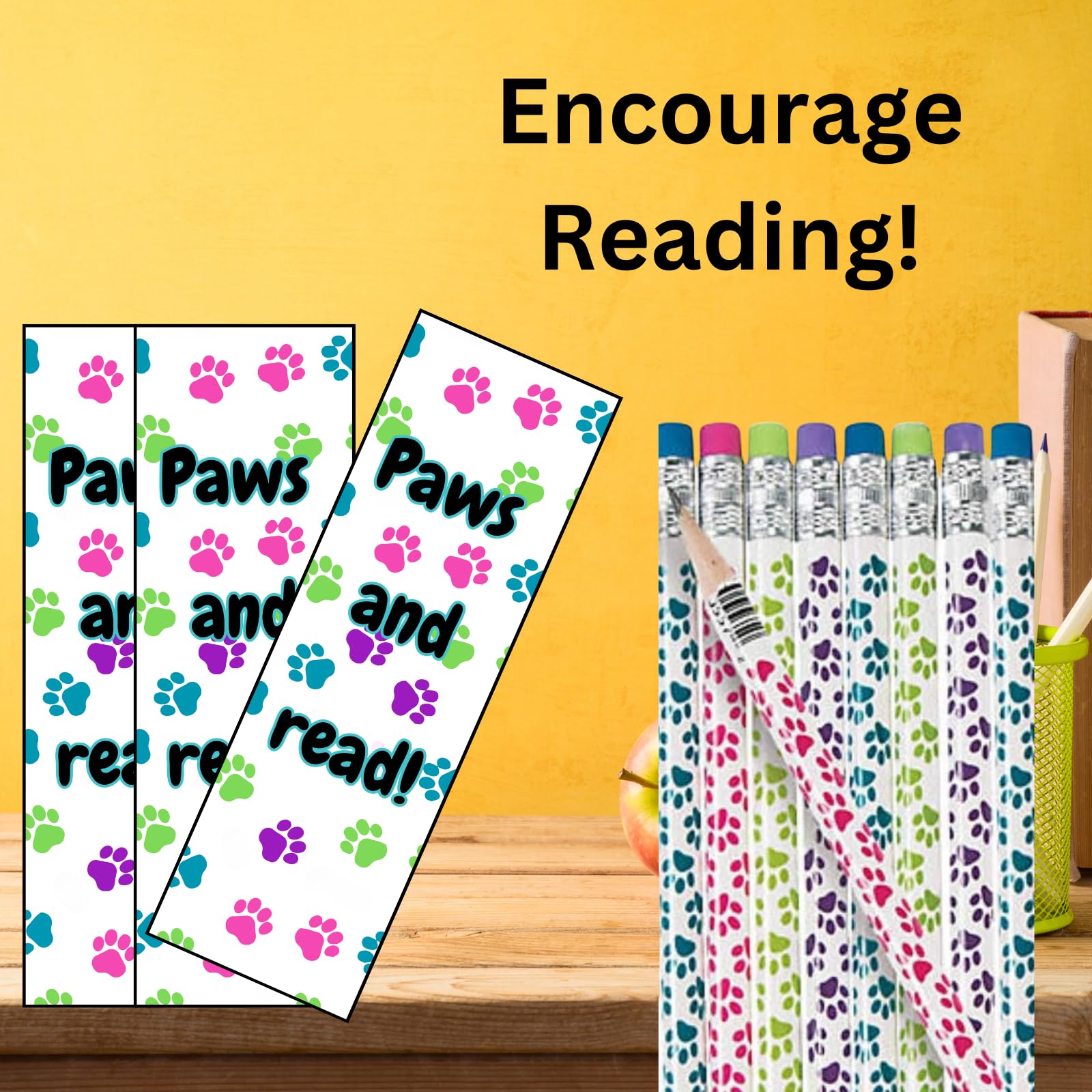 Bulk Reading Bookmarks with Paw Print Pencils - 24 Sets (48 Pieces) for Students, Teachers & Classroom Awards - Perfect for School Supplies, Reading Incentives & Teacher Appreciation Gifts