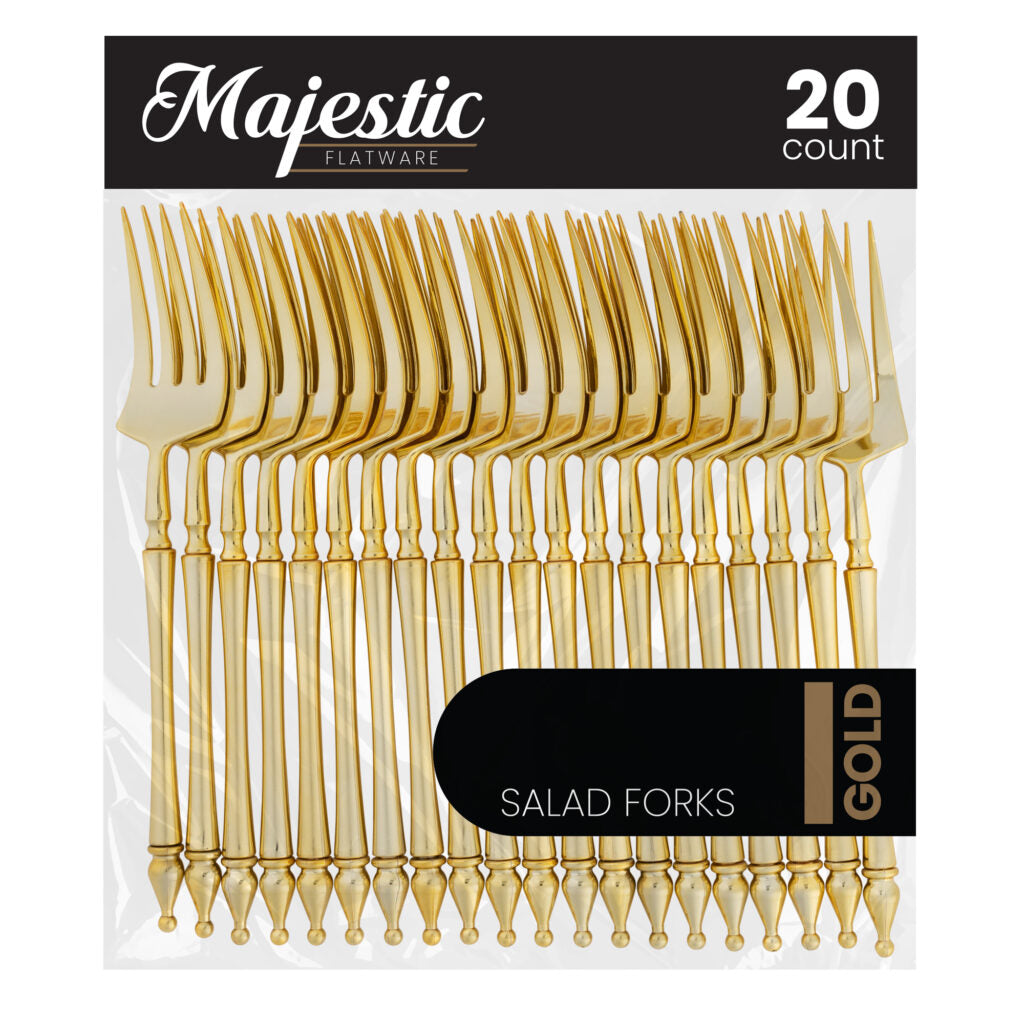 Majestic Collection Plastic Gold Flatware Set - 20-Piece Elegant Disposable Cutlery for Parties, Weddings & Events | Durable & Stylish Dining Utensils
