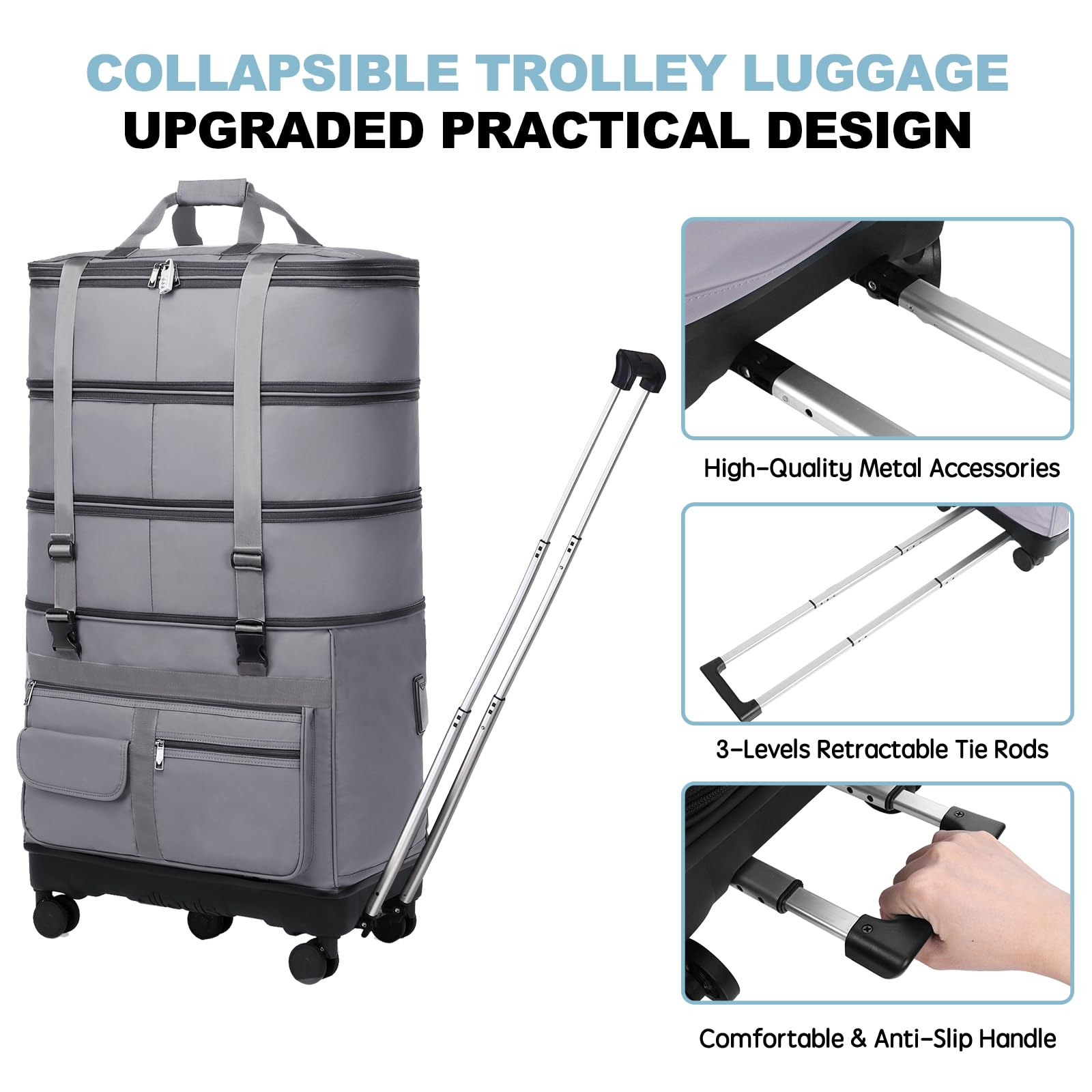 Expandable Collapsible Suitcase with Wheels & Telescoping Handle - Lightweight Foldable Luggage for Travel - Durable Rolling Duffel Bag for Men & Women - Perfect for Airplane, Business Trips & Weekend Getaways