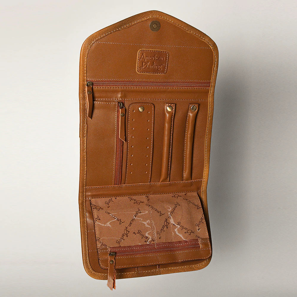 American Darling Tan Jewelry Travel Case - Premium Leather Jewelry Organizer for Necklaces, Rings & Earrings | Perfect for Travel, Gifts & Daily Storage