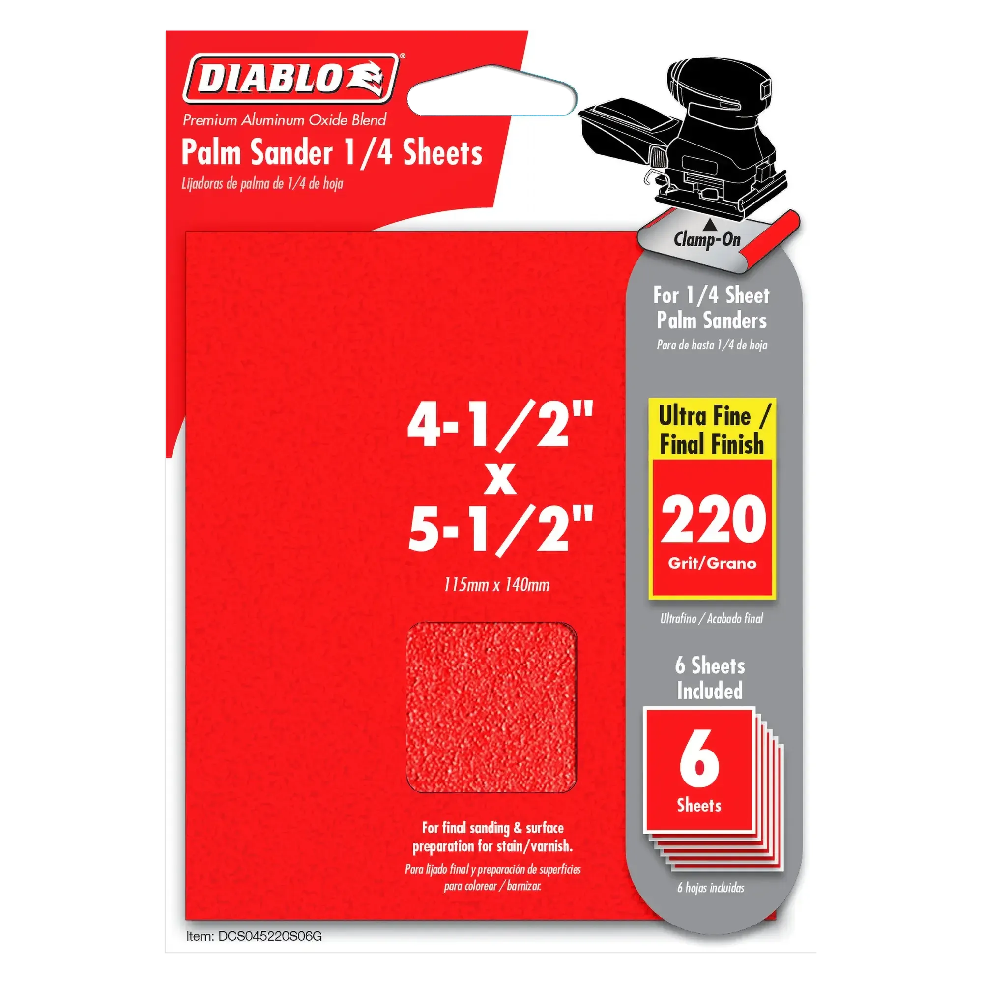 Diablo 4 1/2 x 5 1/2 Inch Palm Sander with 1/4 Inch Sanding Sheets (6 Pack) - Perfect for Woodworking, DIY Projects & Home Renovations