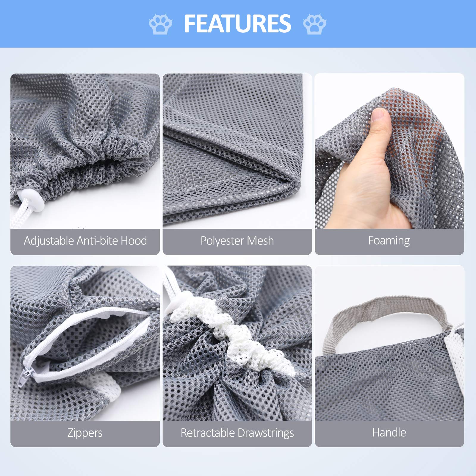 **Adjustable Cat Bathing Bag - Anti-Bite & Scratch-Proof Pet Grooming Bag for Cats & Small Dogs - Secure Washing Restraint for Stress-Free Baths (Grey) - Perfect for Home Grooming & Vet Visits**