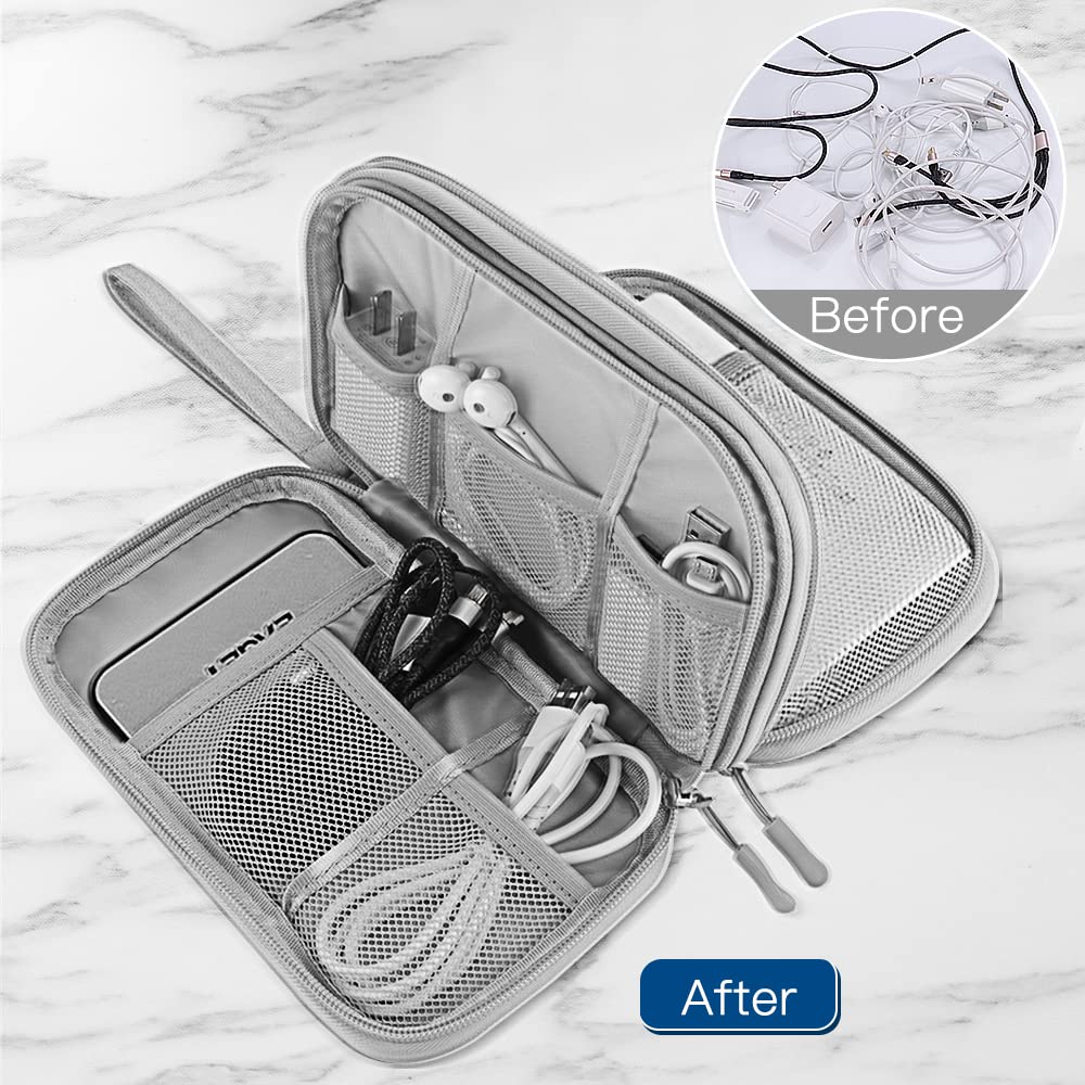 Travel Cable Organizer Bag - 3-Layer Water-Resistant Electronics Accessories Pouch, Portable All-in-One Gadget Storage Case (Grey) | Perfect for Business Trips, Commuting & Home Organization