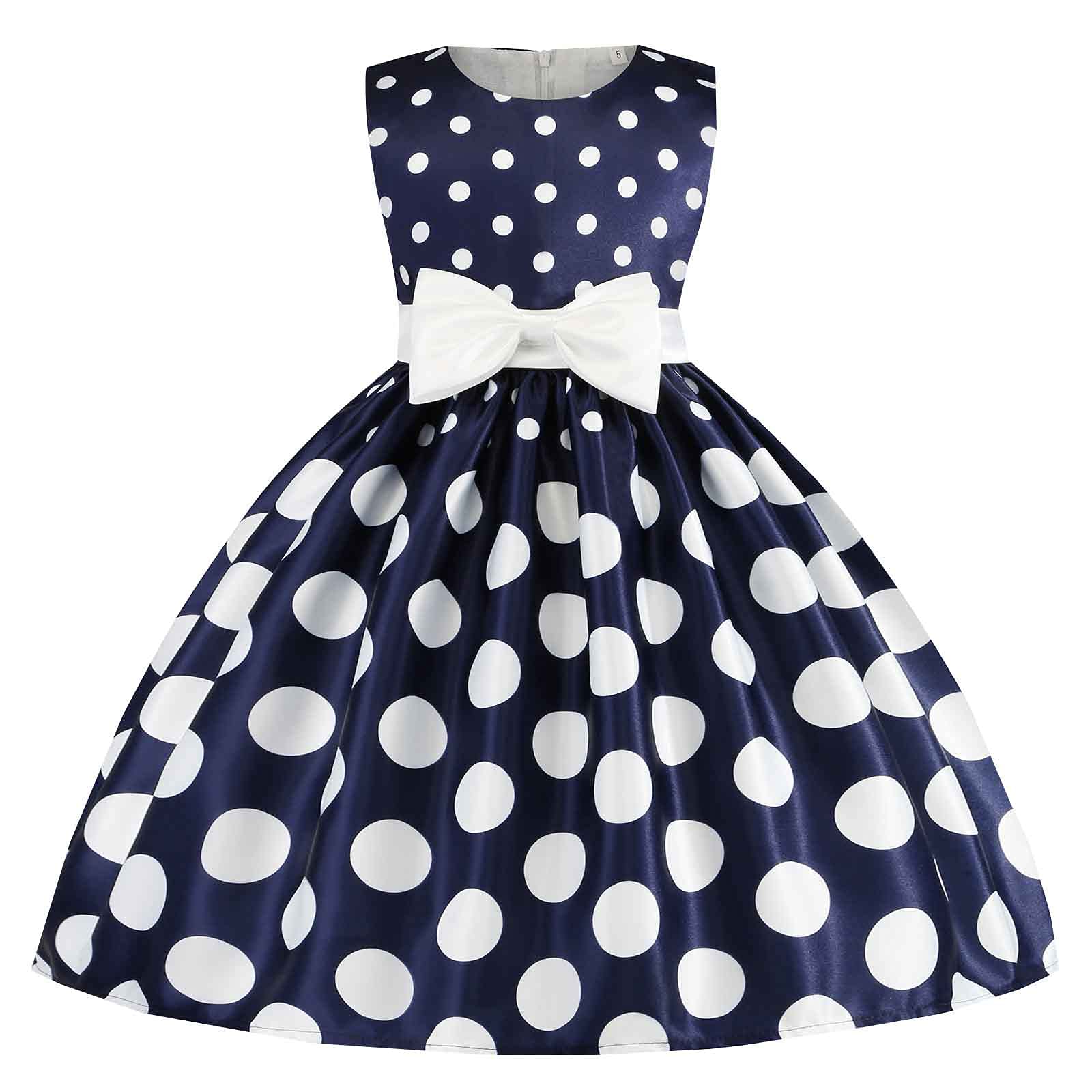 **Princess Dress for Girls - Elegant Pageant Gown with Bowknot for Weddings, Birthdays & Parties | Floral Printed Dot Design | Perfect for Pageants, Tea Parties & Special Occasions**