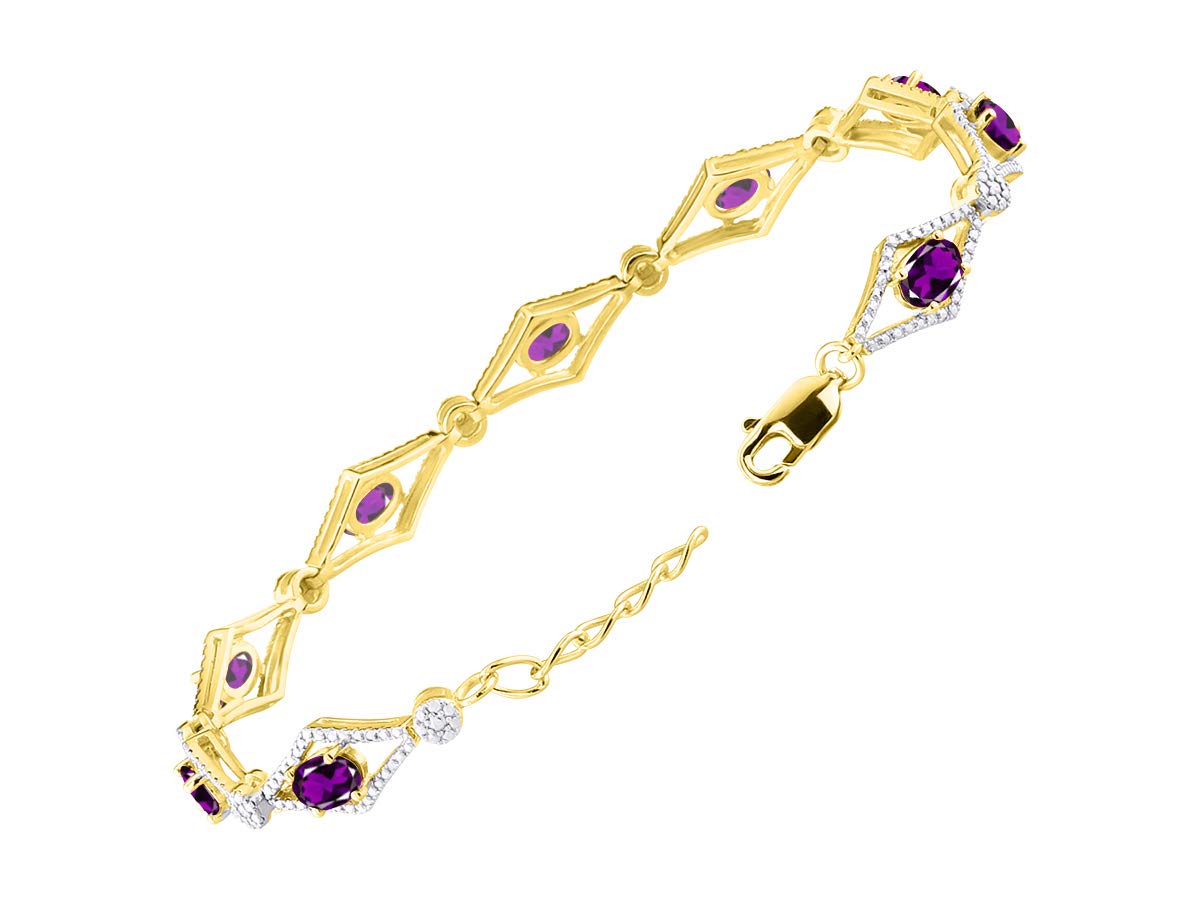 RYLOS Women's 925 Sterling Silver Gold Plated Tennis Bracelet with Genuine Gemstones & Diamonds | Adjustable 7-8 Inch Wrist Size | 9 Stunning 6x4mm Birthstone Options | Elegant Jewelry Gift for Women, Best Friends, Wife & Girlfriend | Perfect for Birthday, Anniversary, Valentine's Day & Special Occasions