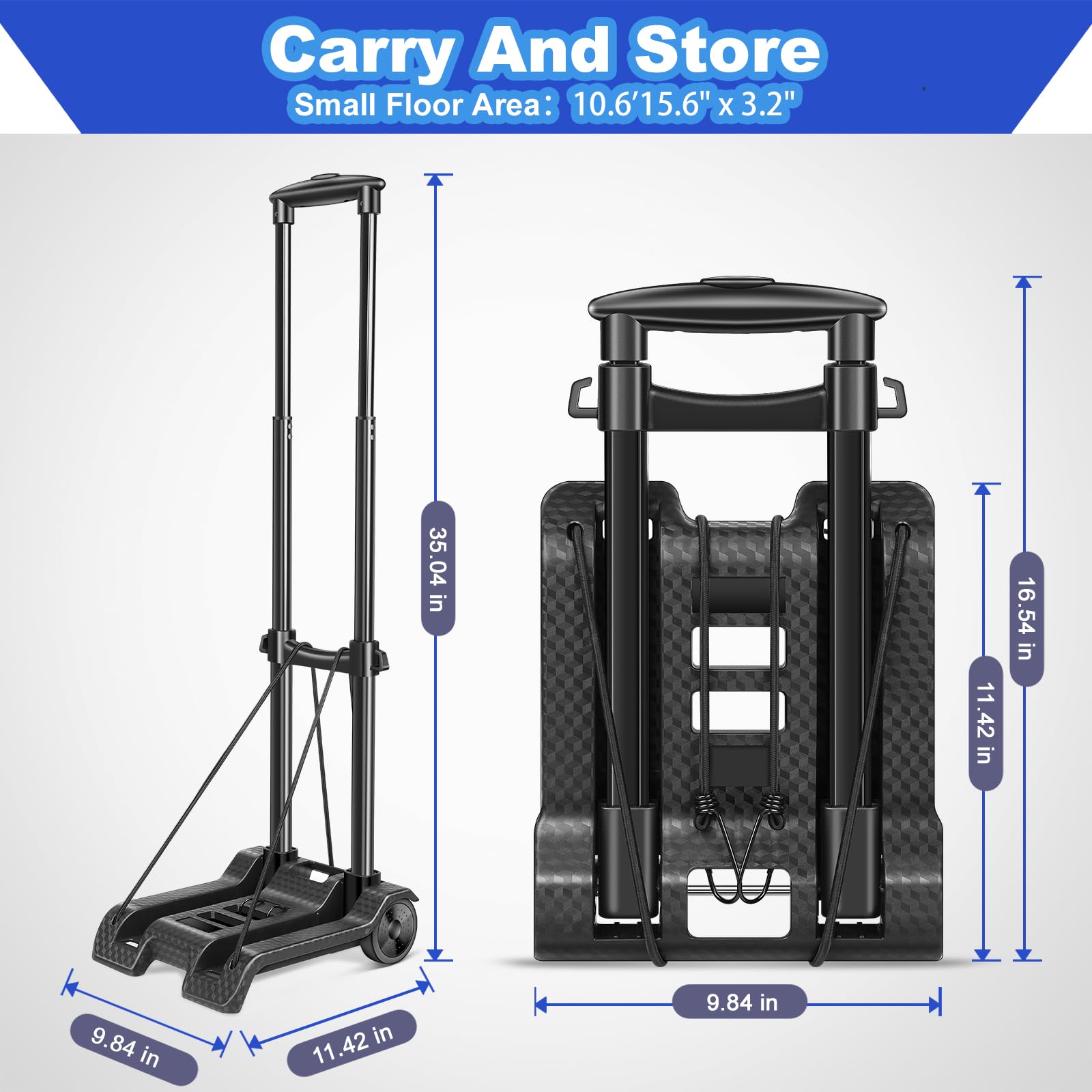Small Folding Hand Truck with 2 Wheels - Portable Luggage Cart & Upgraded Trolley Dolly for Travel, Shopping, Office & Airport Use | Compact Foldable Design for Easy Storage & Transport