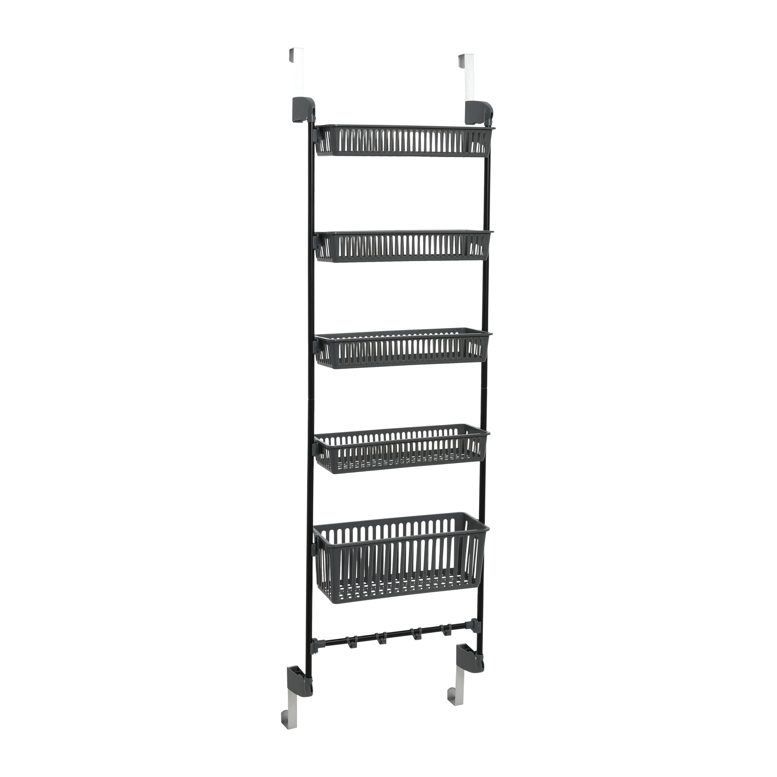 Over the Door Basket Rack for Storage - Space Saving Gray & Black Organizer for Bathroom, Bedroom, or Kitchen Organization