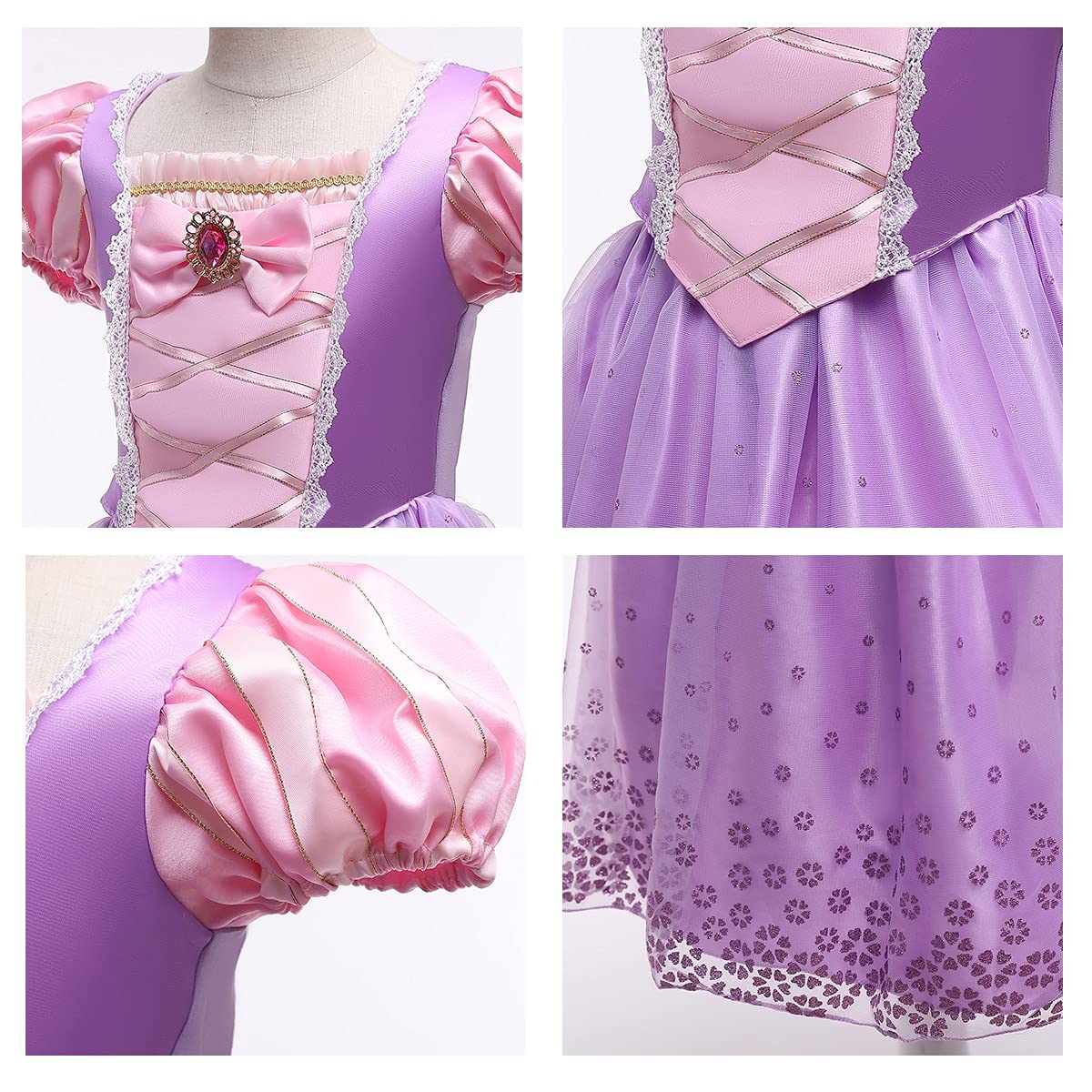 REXREII Girls Sofia Princess Costume - Rapunzel Dress with Gloves & Hair Wig for Halloween, Christmas, Birthday Party (4-5T) | Perfect for Dress-Up, Role Play & Special Occasions