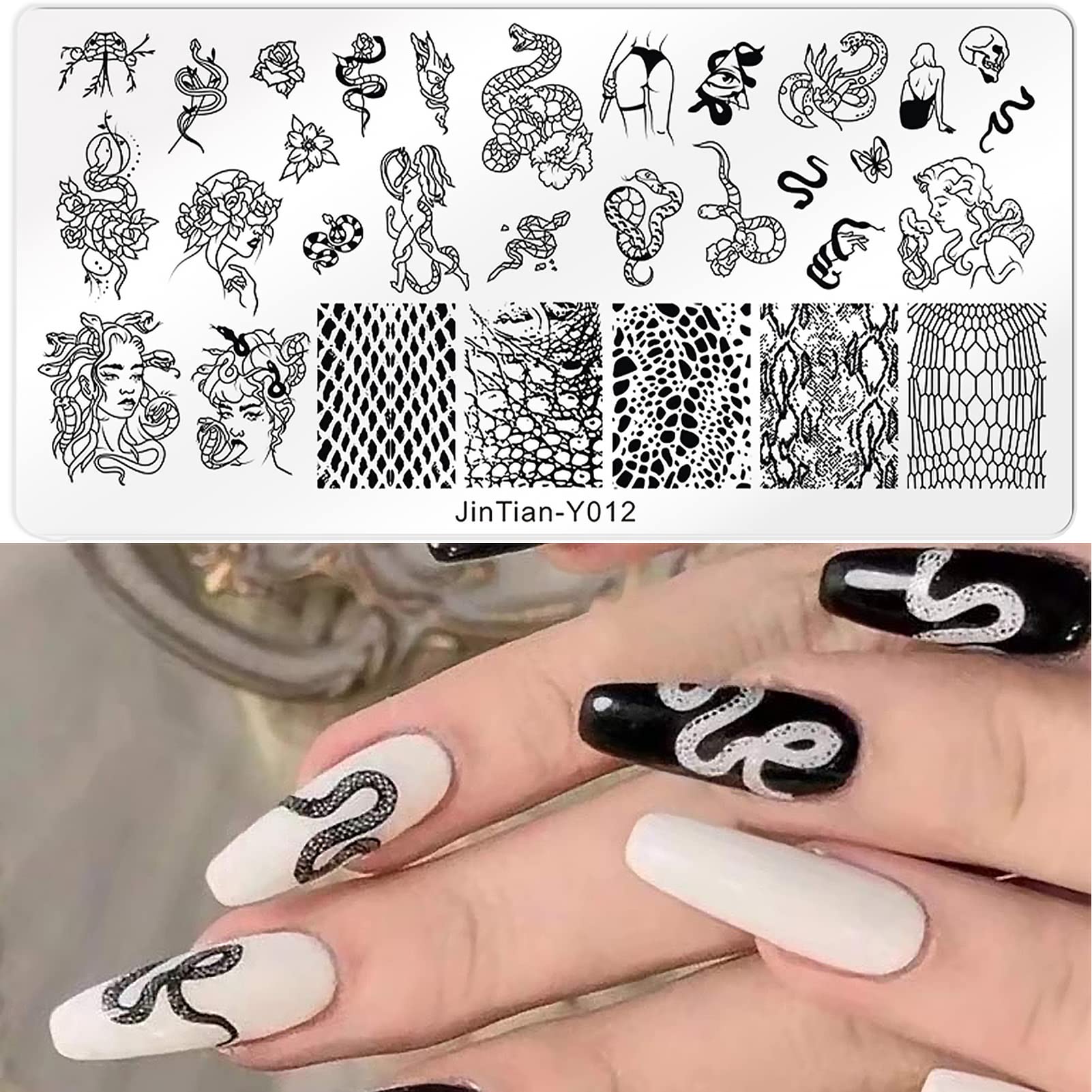 NICENEEDED Snake & Geometry Nail Art Stamping Plates - DIY Nail Stamp Templates with Animal Designs for Professional Nail Art Tools | Perfect for Salon, Home Manicure & Creative Nail Decorations